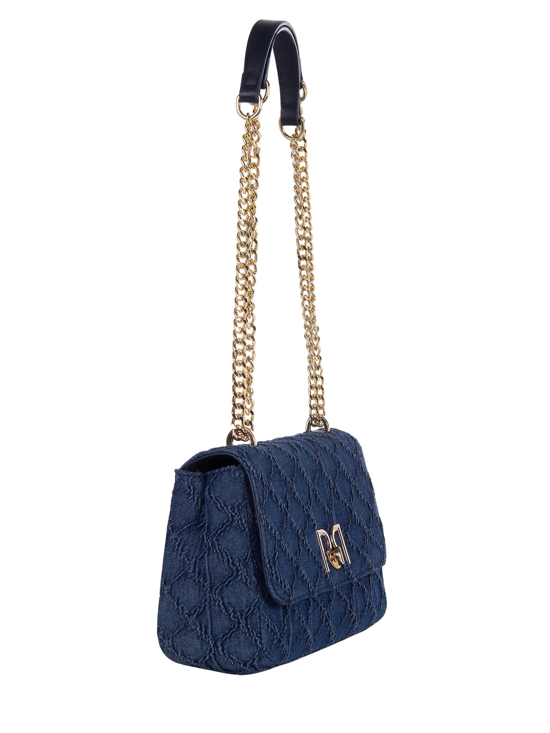 Denim Quilted Rhombus Shoulder Bag With Adjustable Chain Strap Rinascimento