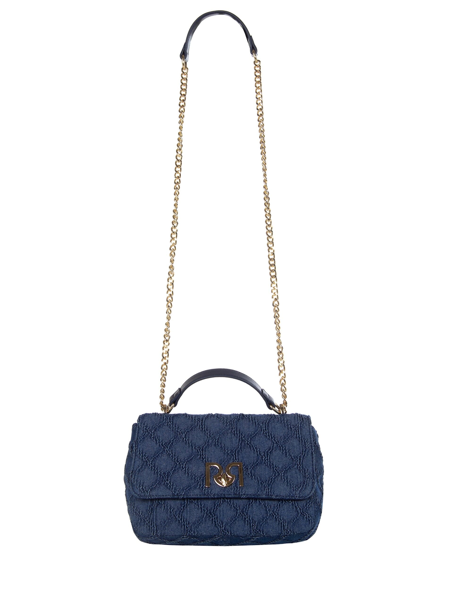 Denim Quilted Rhombus Shoulder Bag With Adjustable Chain Strap Rinascimento