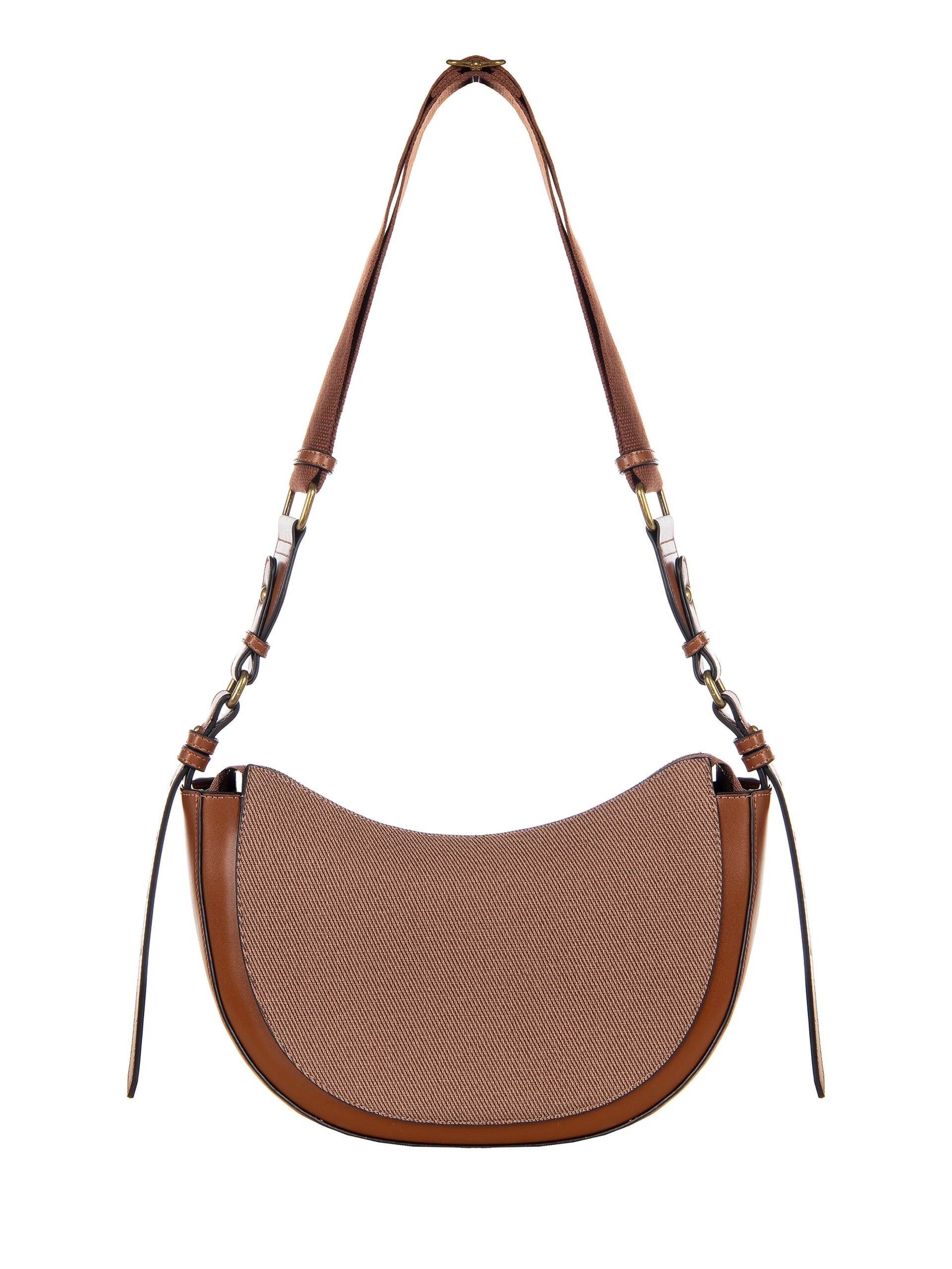Sac à bandoulière en toile demi-lune avec garniture en similicuir Rinascimento
