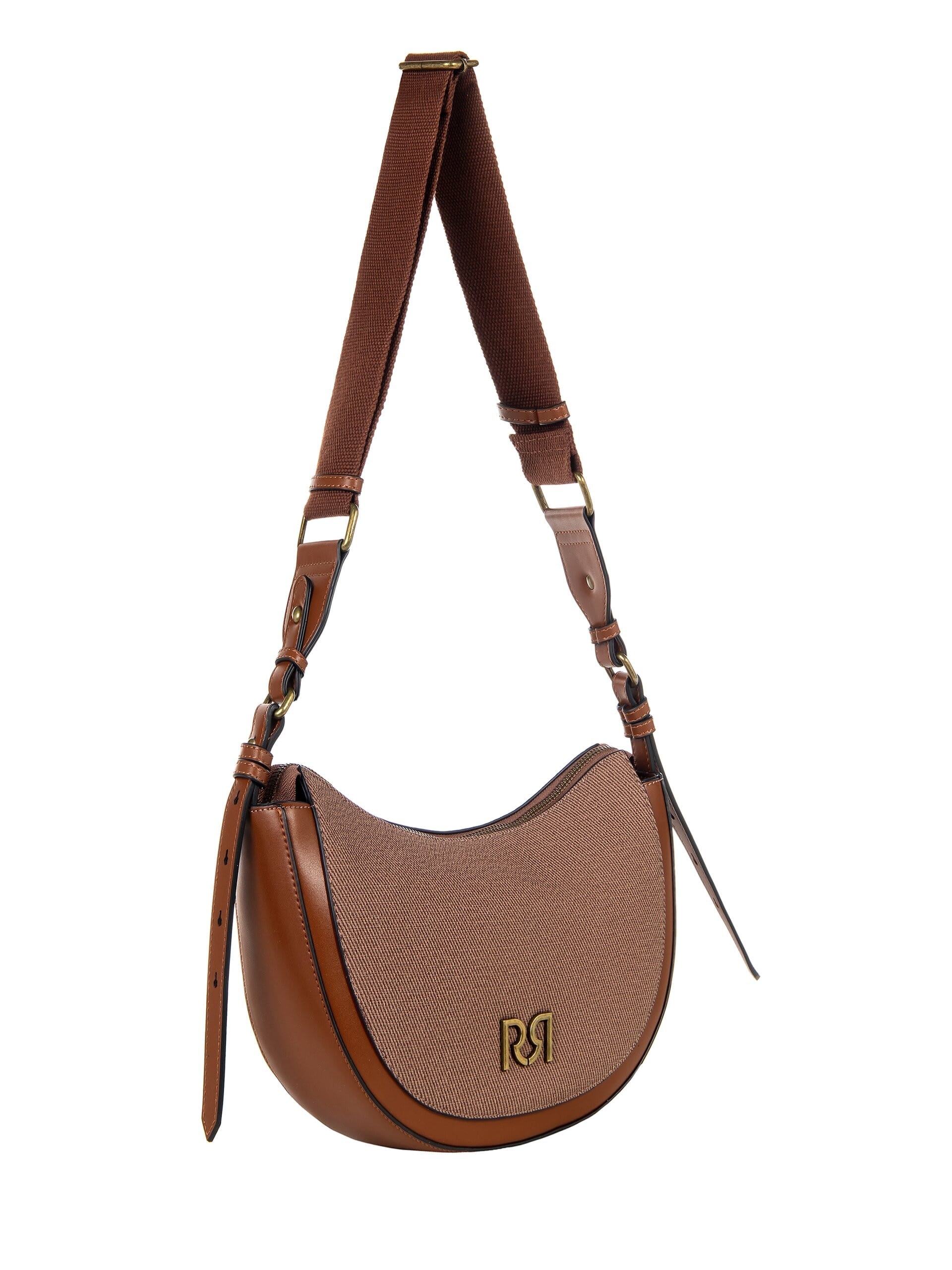 Sac à bandoulière en toile demi-lune avec garniture en similicuir Rinascimento