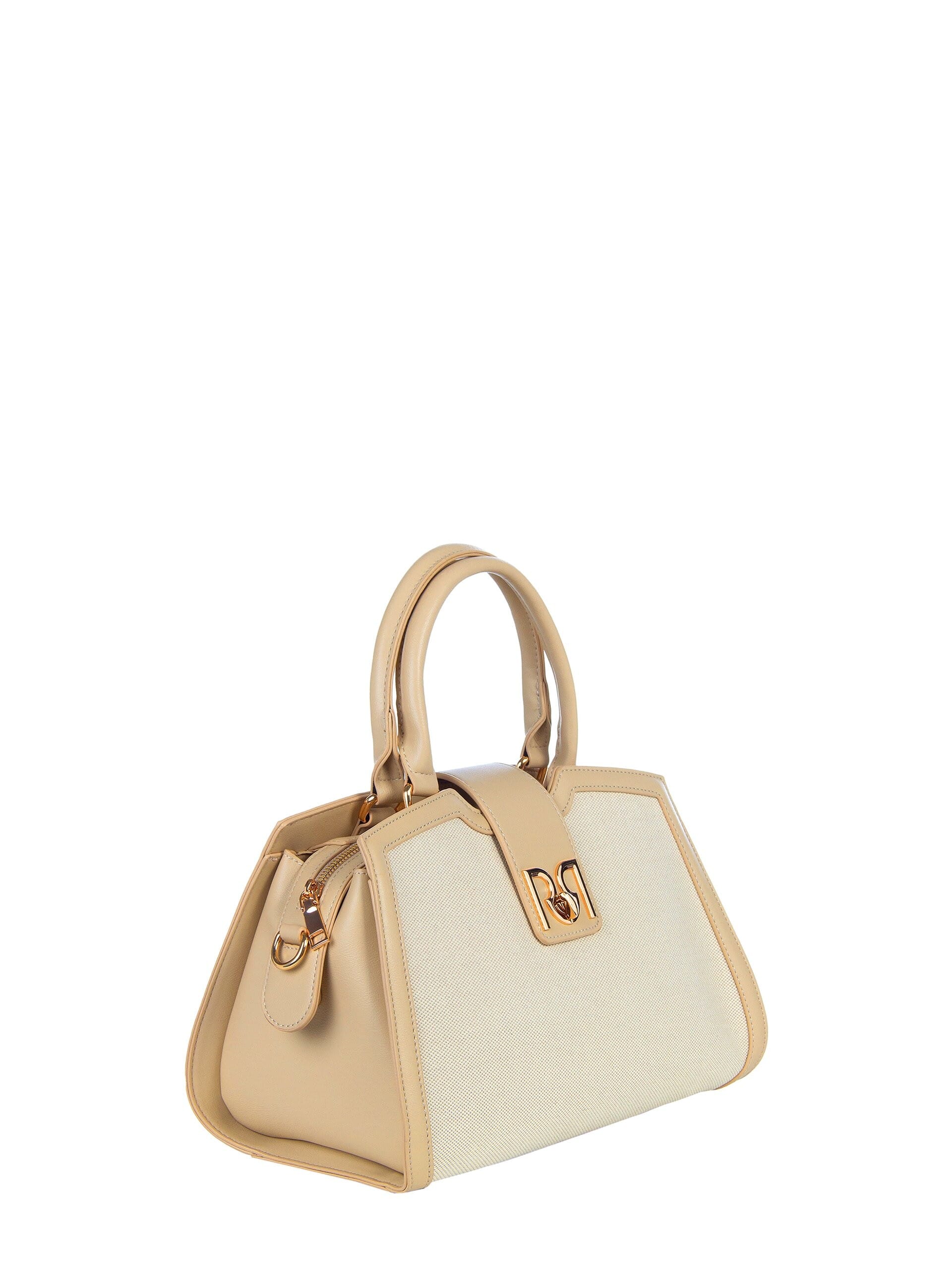 Canvas Hand Bag With Leatherette Trim And Removable Adjustable Shoulder Strap Rinascimento