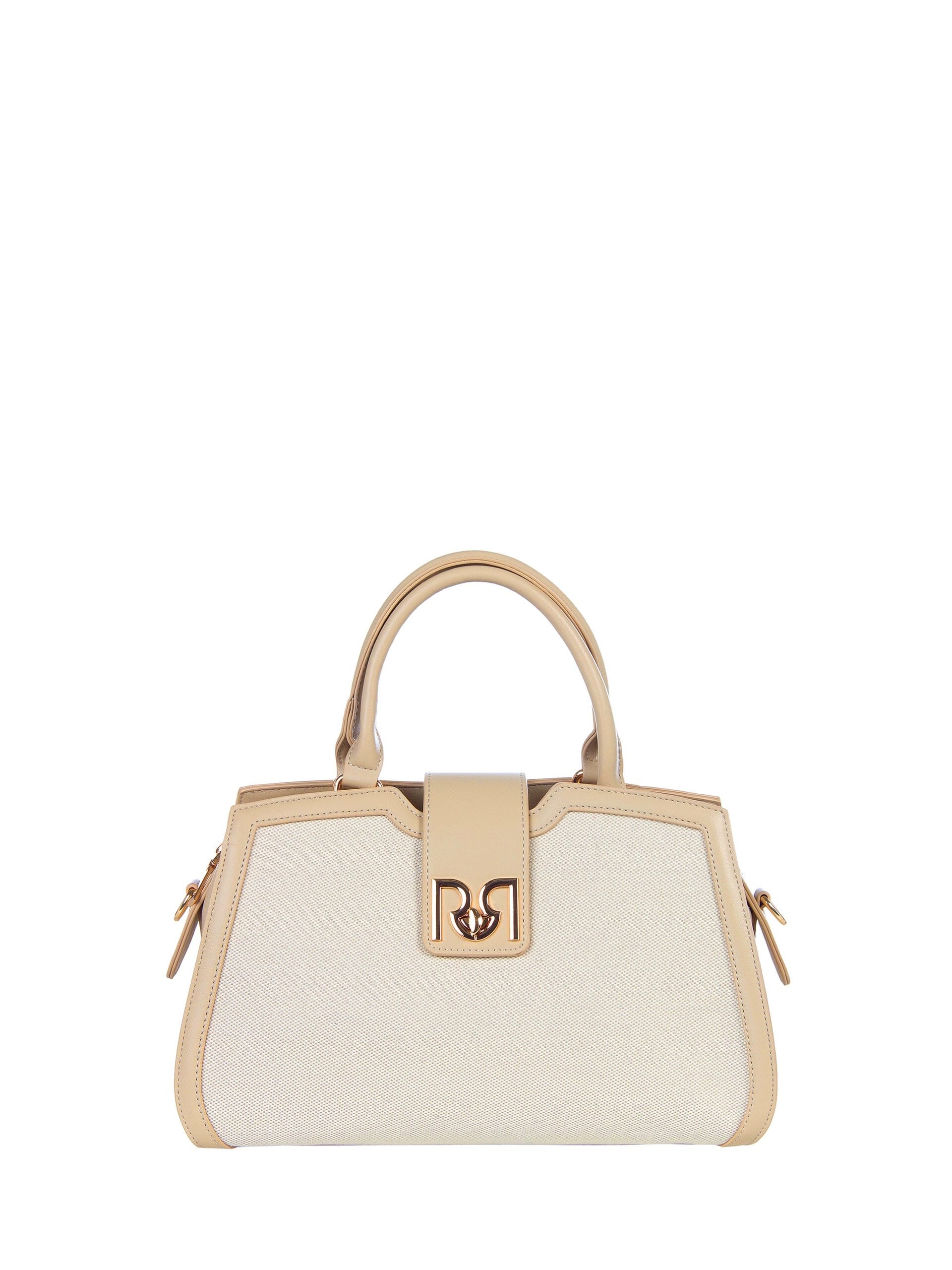 Canvas Hand Bag With Leatherette Trim And Removable Adjustable Shoulder Strap Rinascimento