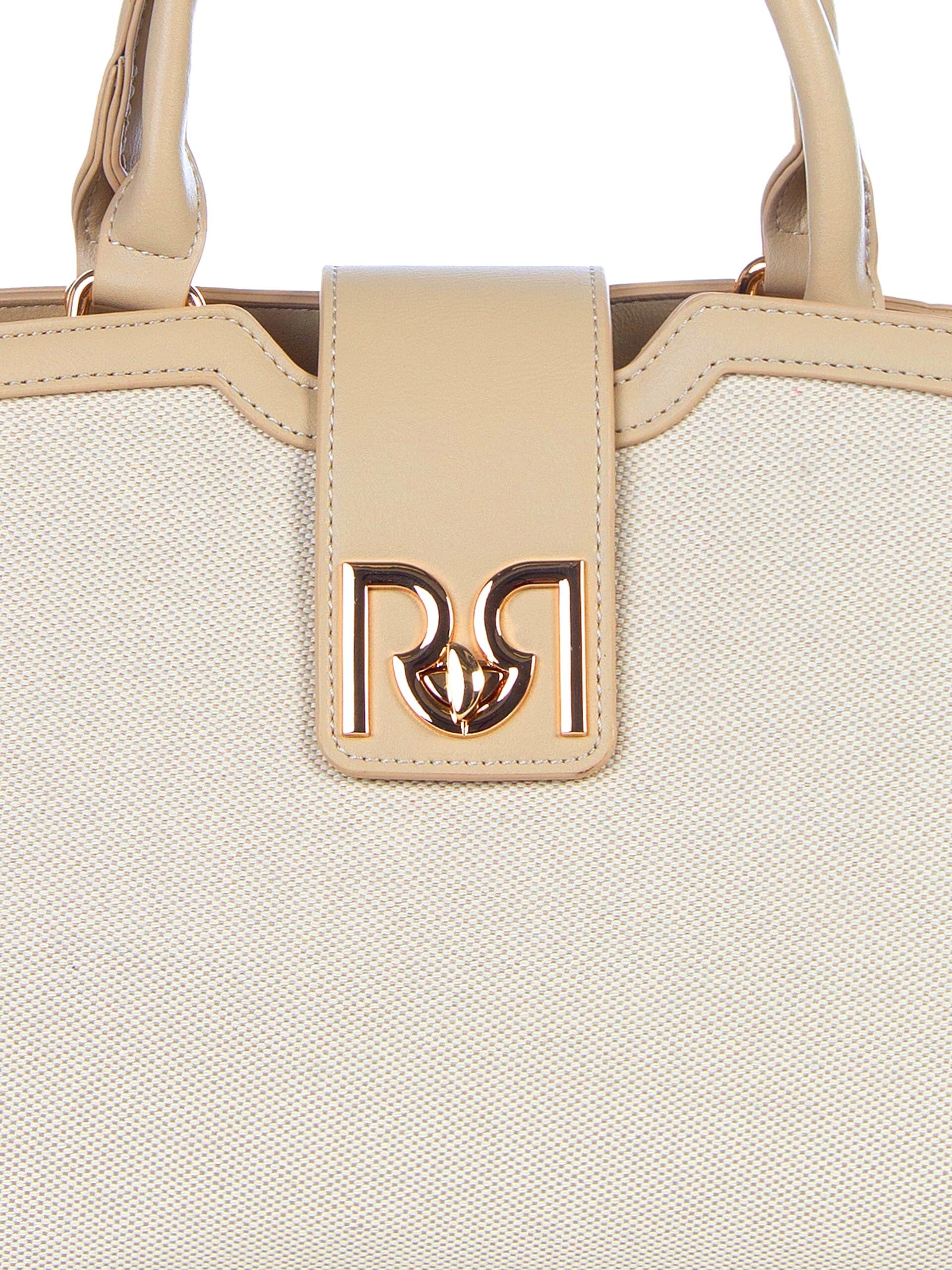 Canvas Hand Bag With Leatherette Trim And Removable Adjustable Shoulder Strap Rinascimento