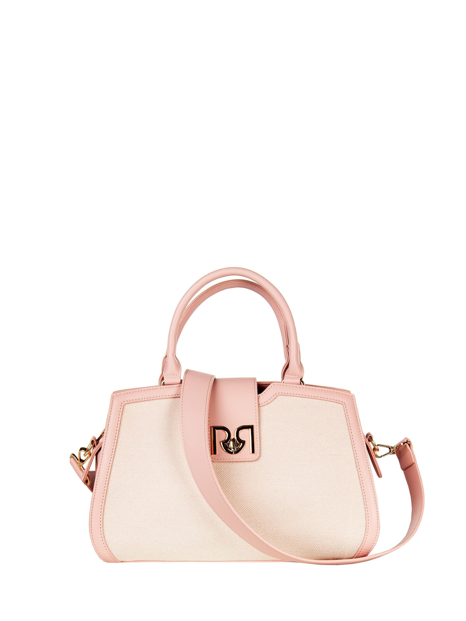 Canvas Hand Bag With Leatherette Trim And Removable Adjustable Shoulder Strap Rinascimento