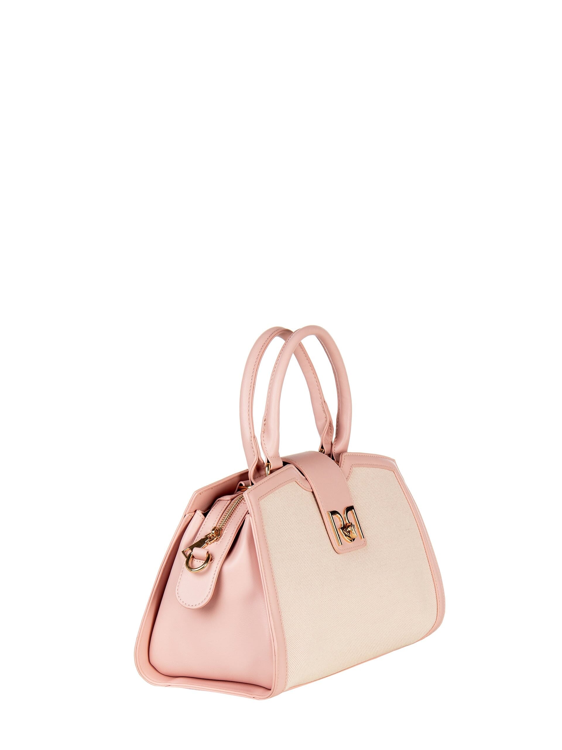 Canvas Hand Bag With Leatherette Trim And Removable Adjustable Shoulder Strap Rinascimento