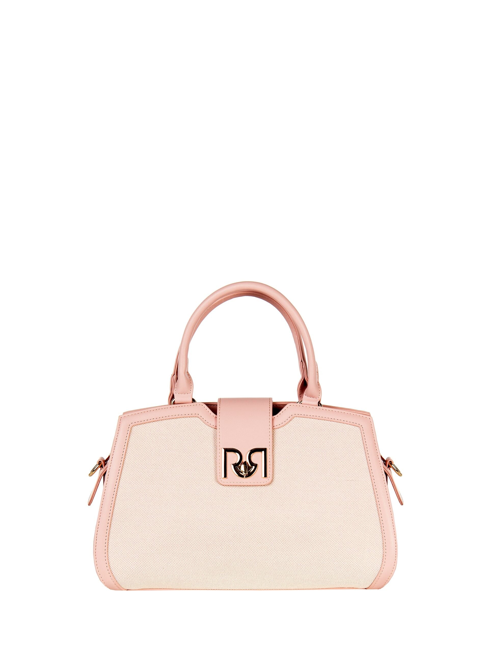 Canvas Hand Bag With Leatherette Trim And Removable Adjustable Shoulder Strap Rinascimento