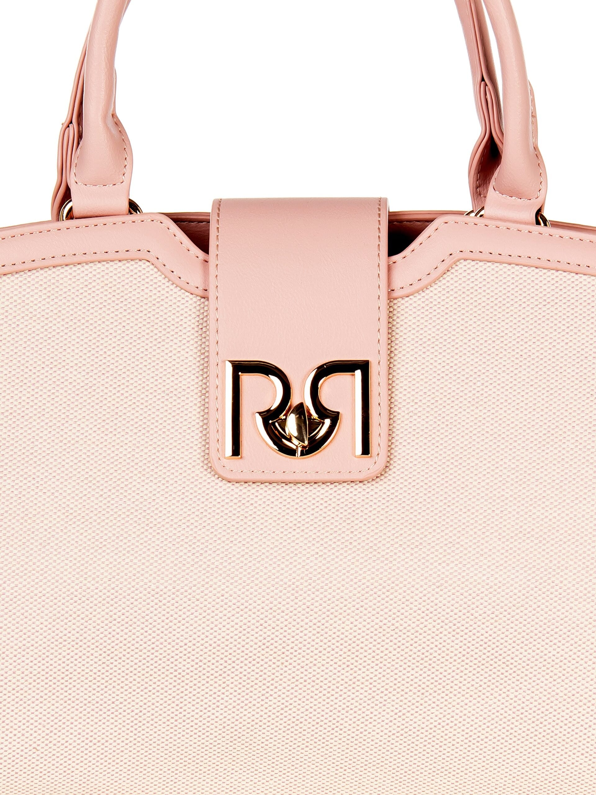 Canvas Hand Bag With Leatherette Trim And Removable Adjustable Shoulder Strap Rinascimento