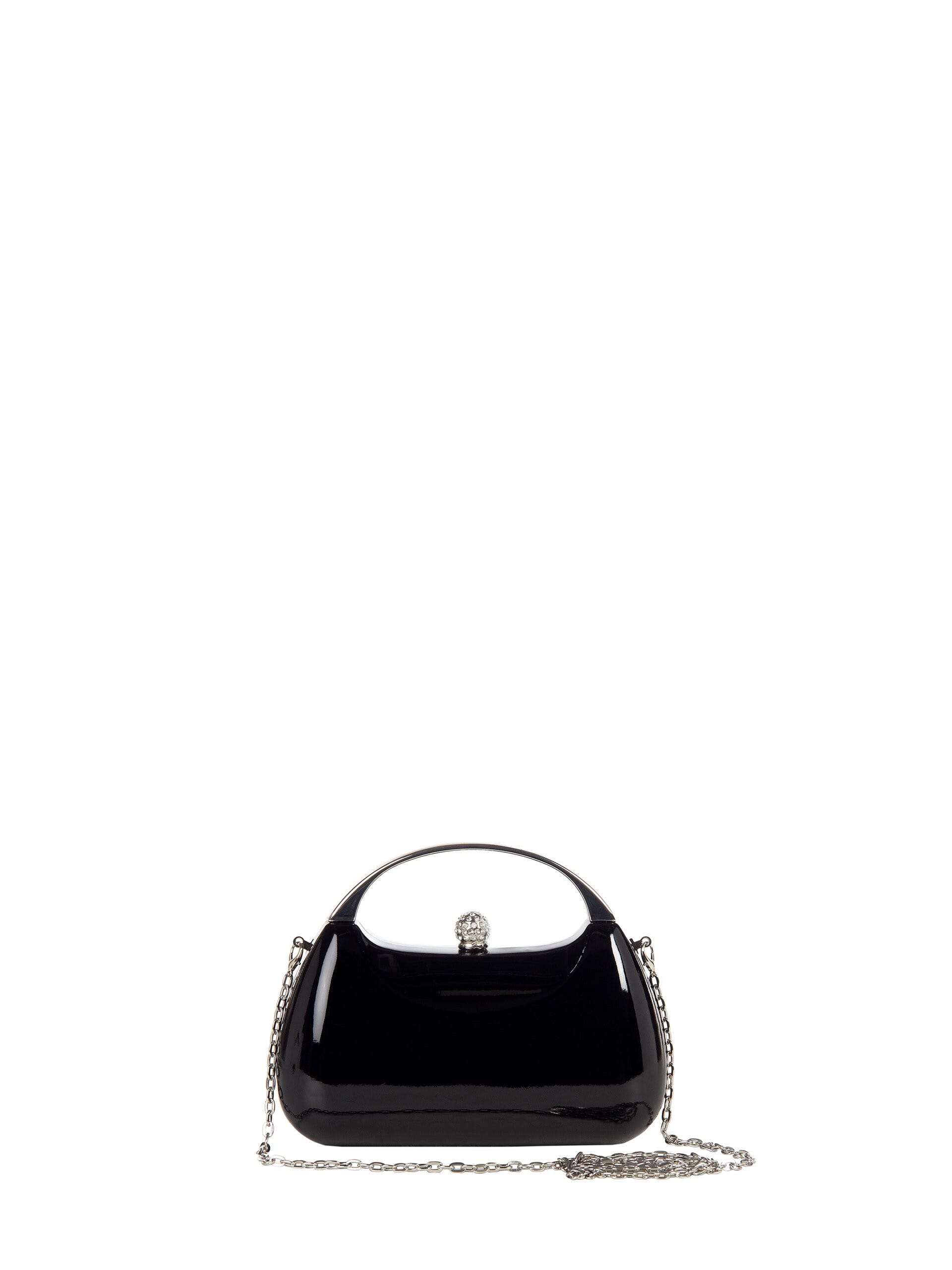 Mini Rigid Glossy Patent Leather Clutch Bag With Metal Handle And Internal Chain Strap Rinascimento
