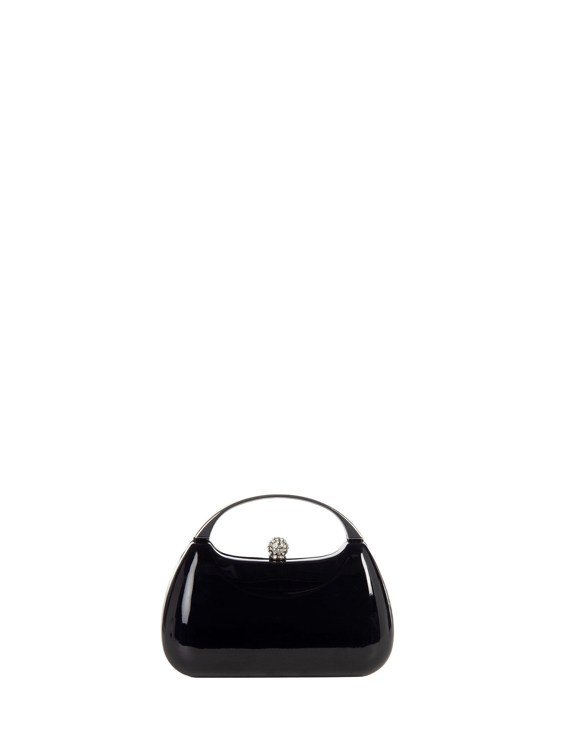 Mini Rigid Glossy Patent Leather Clutch Bag With Metal Handle And Internal Chain Strap Rinascimento