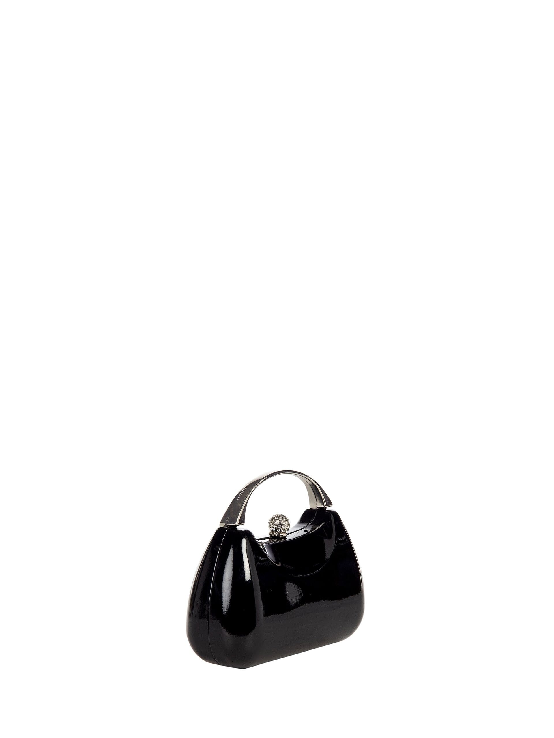Mini Rigid Glossy Patent Leather Clutch Bag With Metal Handle And Internal Chain Strap Rinascimento