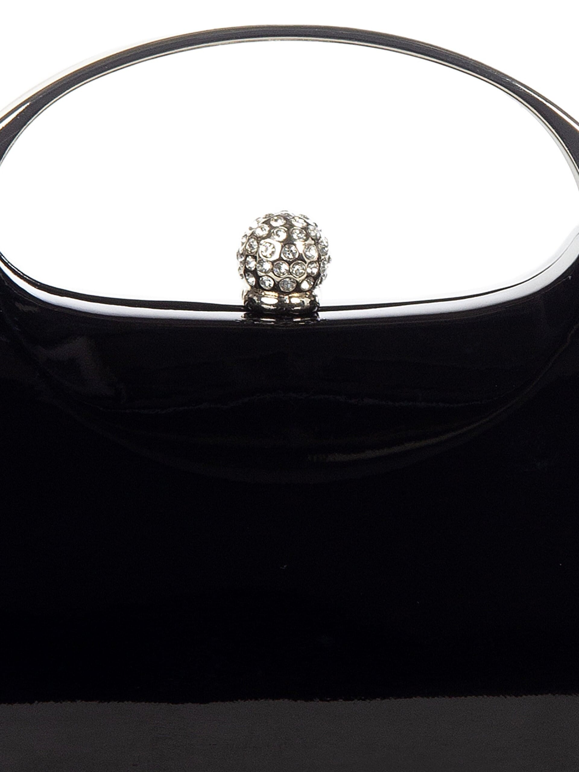 Mini Rigid Glossy Patent Leather Clutch Bag With Metal Handle And Internal Chain Strap Rinascimento