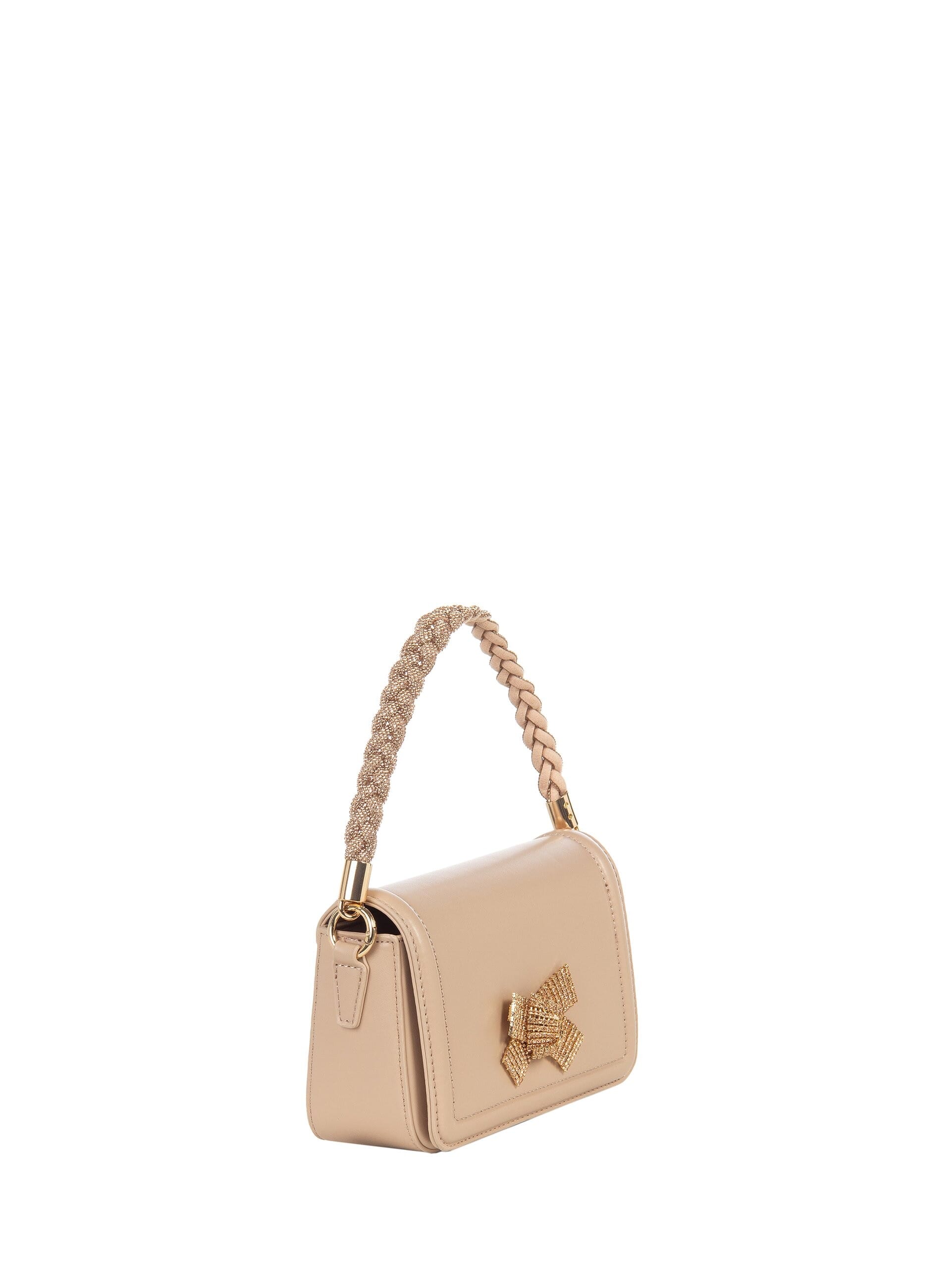 Simil leather handbag with rhinestone handle and bow and removable shoulder strap Rinascimento