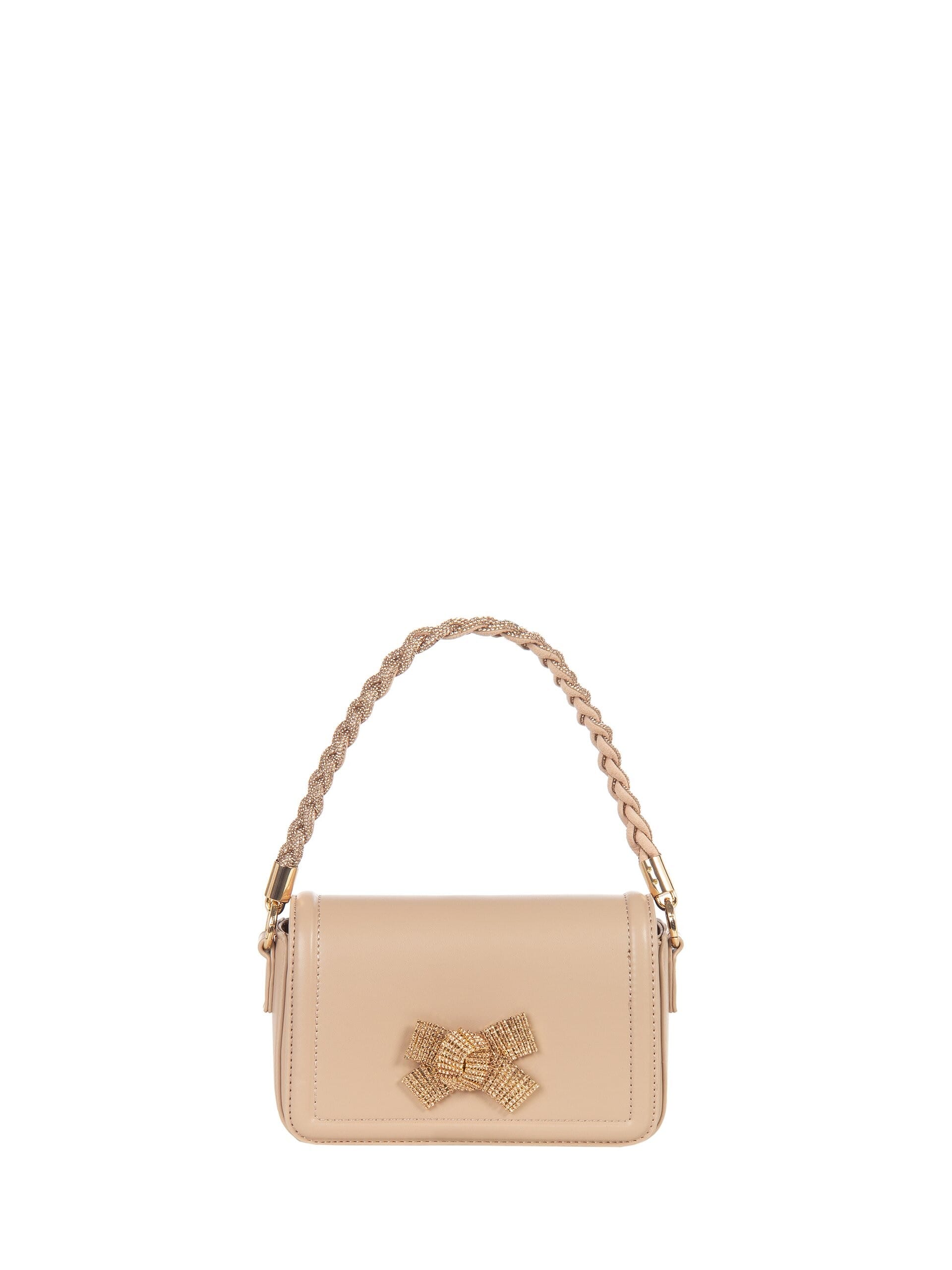Simil leather handbag with rhinestone handle and bow and removable shoulder strap Rinascimento