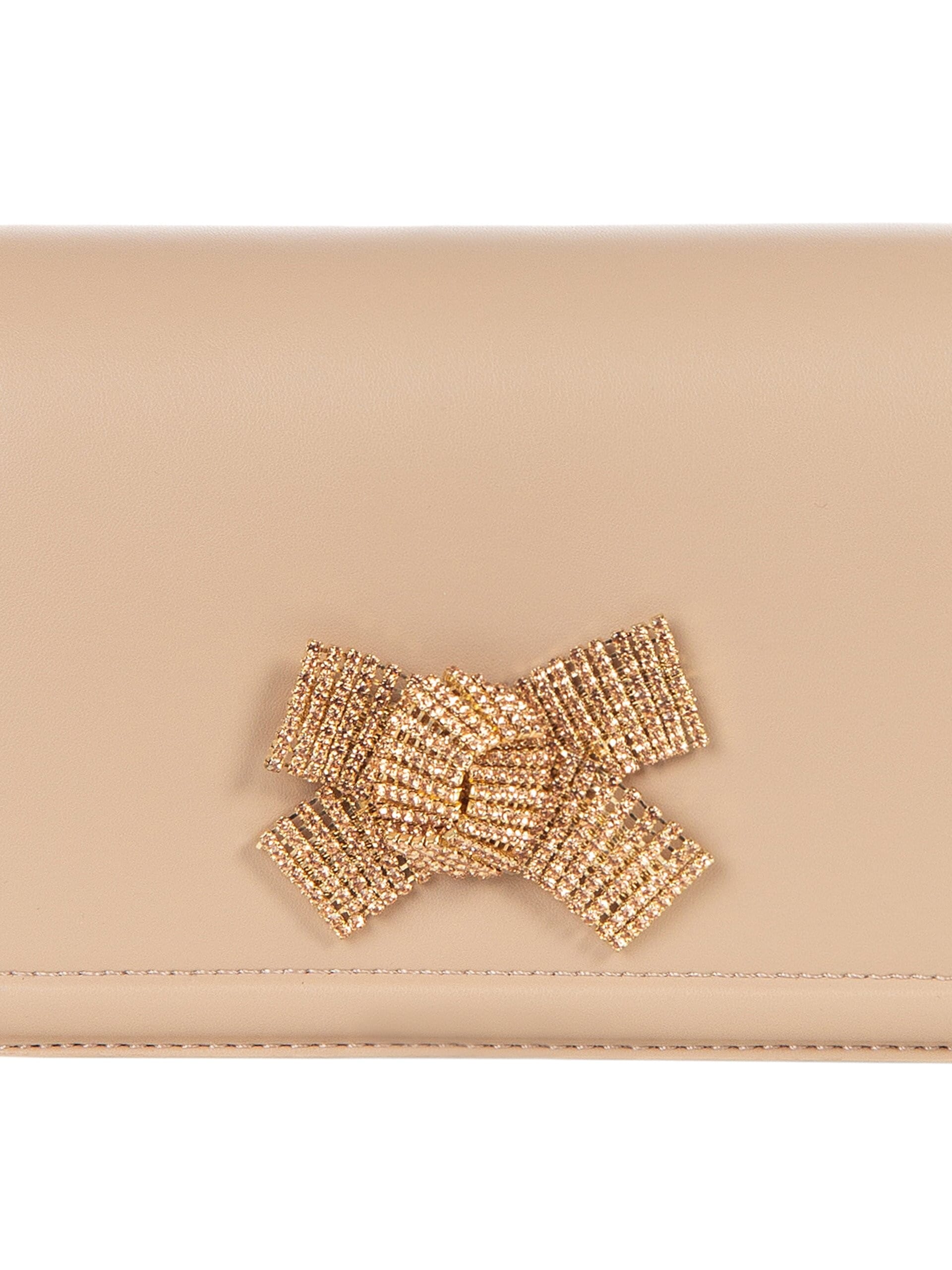 Simil leather handbag with rhinestone handle and bow and removable shoulder strap Rinascimento