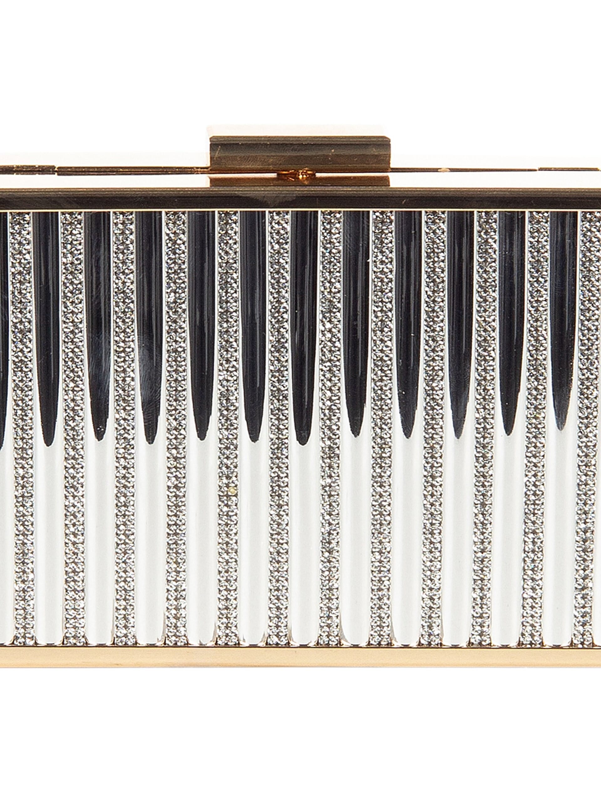 Rhinestone Striped Metallic Rigid Clutch Bag With Internal Chain Strap Rinascimento