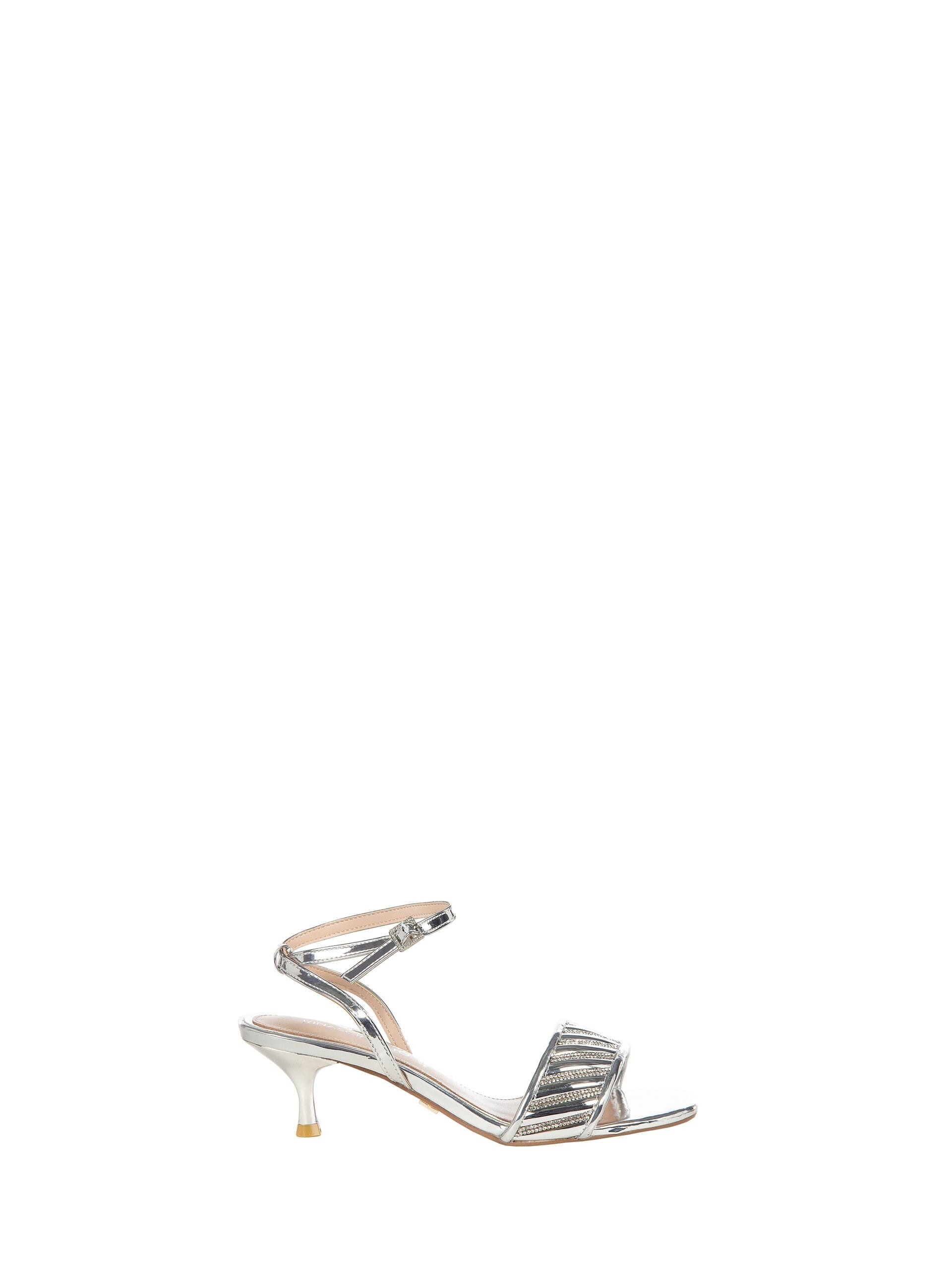Striped Sandal With Rhinestone Buckle And Kitten Heel Rinascimento