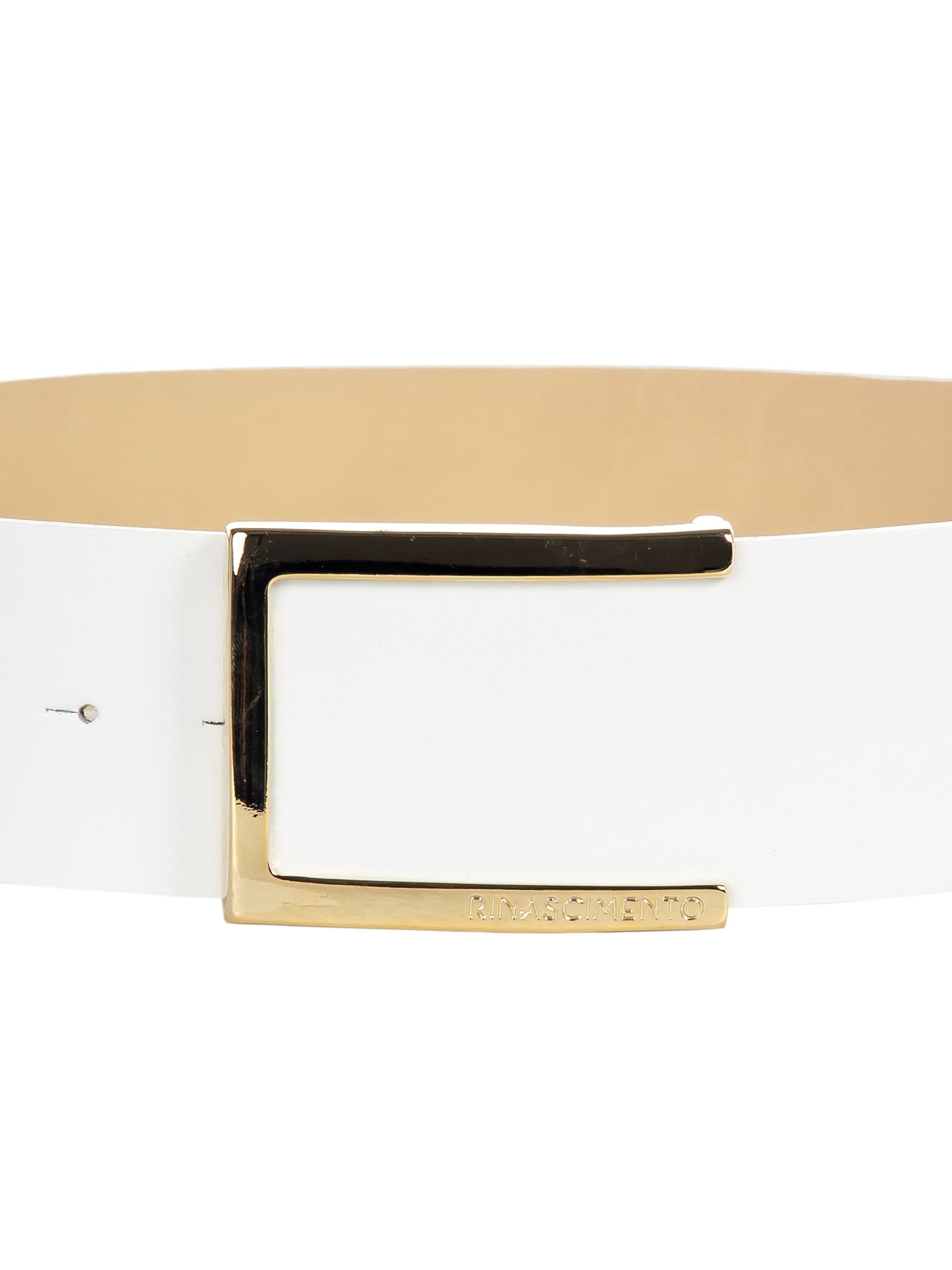Rigid High Leather Belt With Square Buckle And Logo Rinascimento