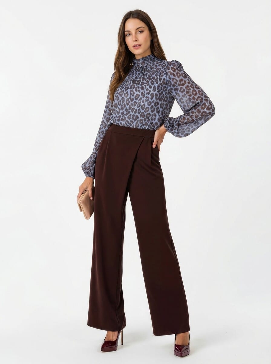 Spotted Georgette Wide Balloon Blouse With Back Bow Rinascimento