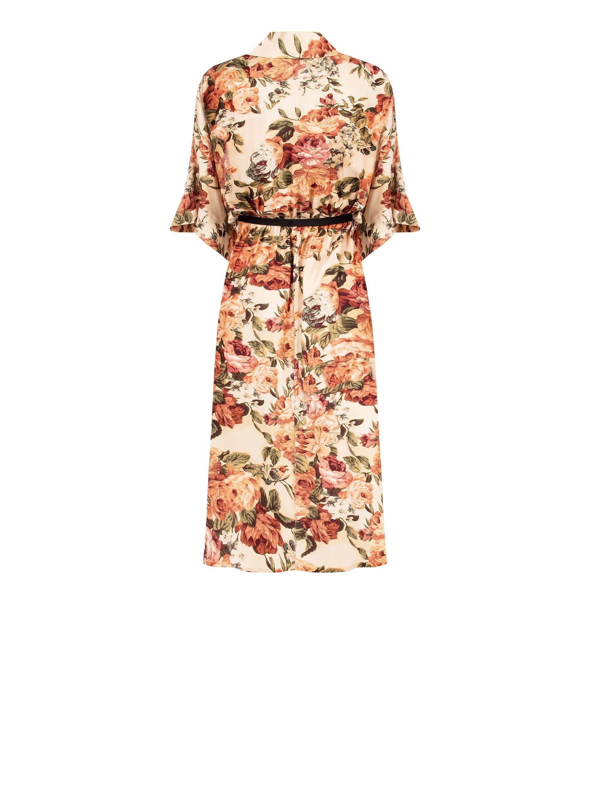 Long Flowery Viscose Chemise Dress With Matching Leather Similpa leather Belt Rinascimento