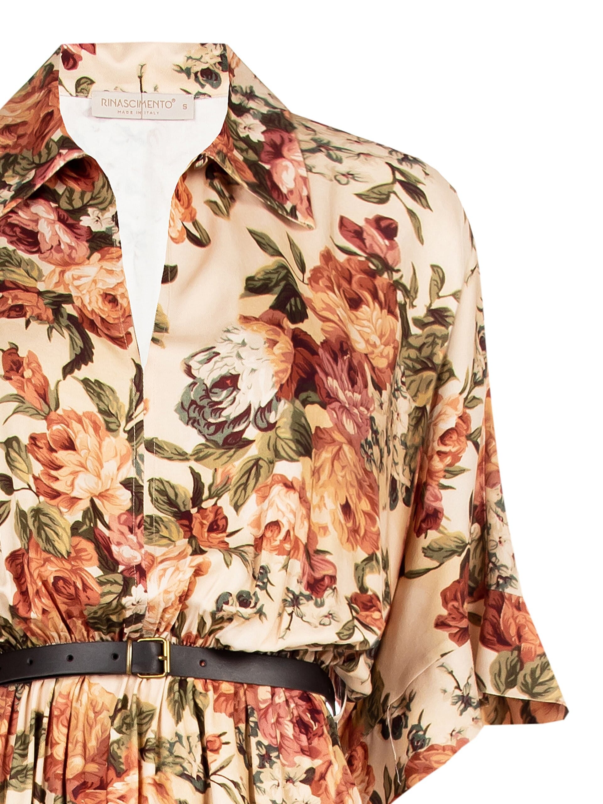 Long Flowery Viscose Chemise Dress With Matching Leather Similpa leather Belt Rinascimento
