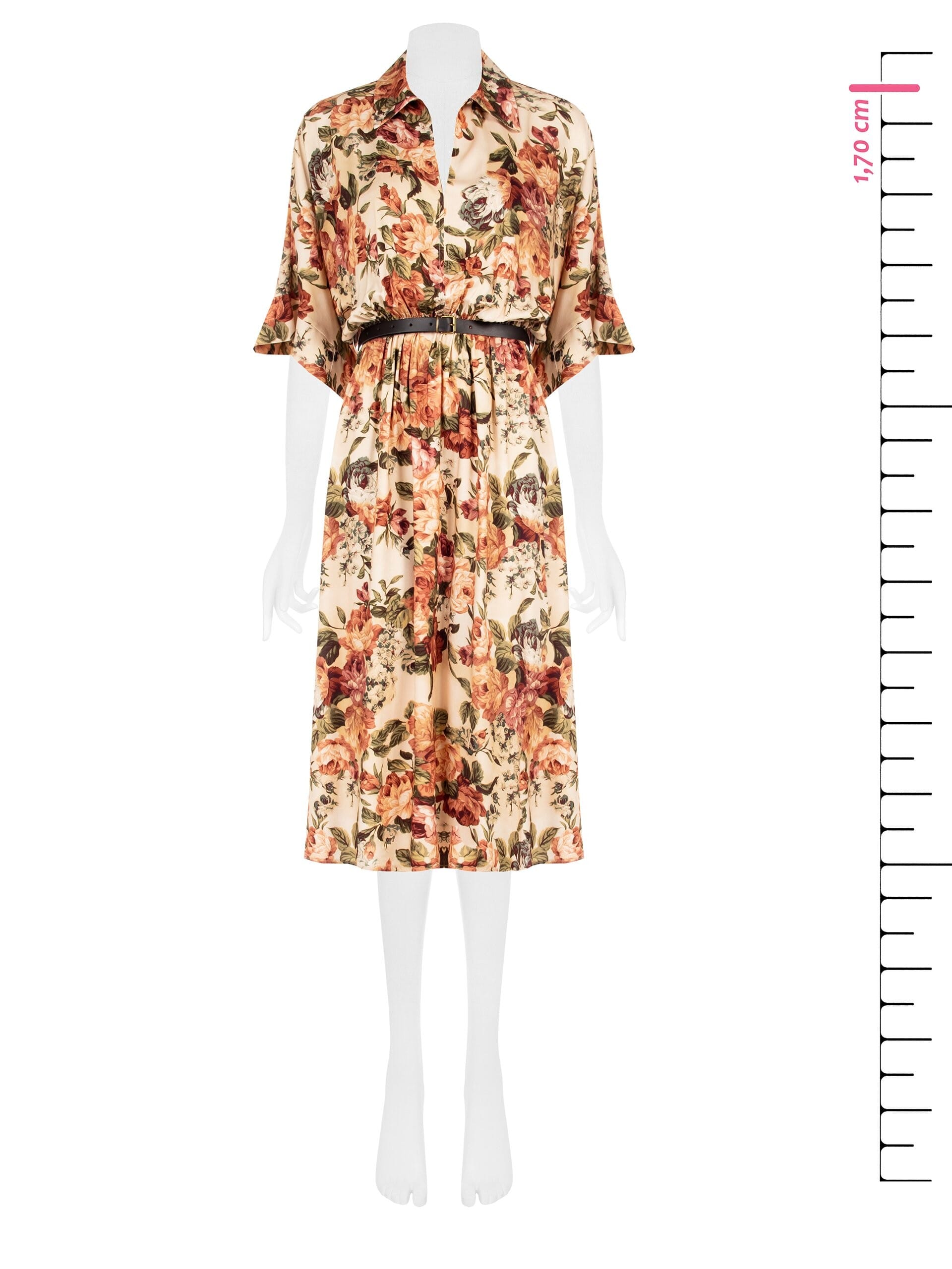 Long Flowery Viscose Chemise Dress With Matching Leather Similpa leather Belt Rinascimento