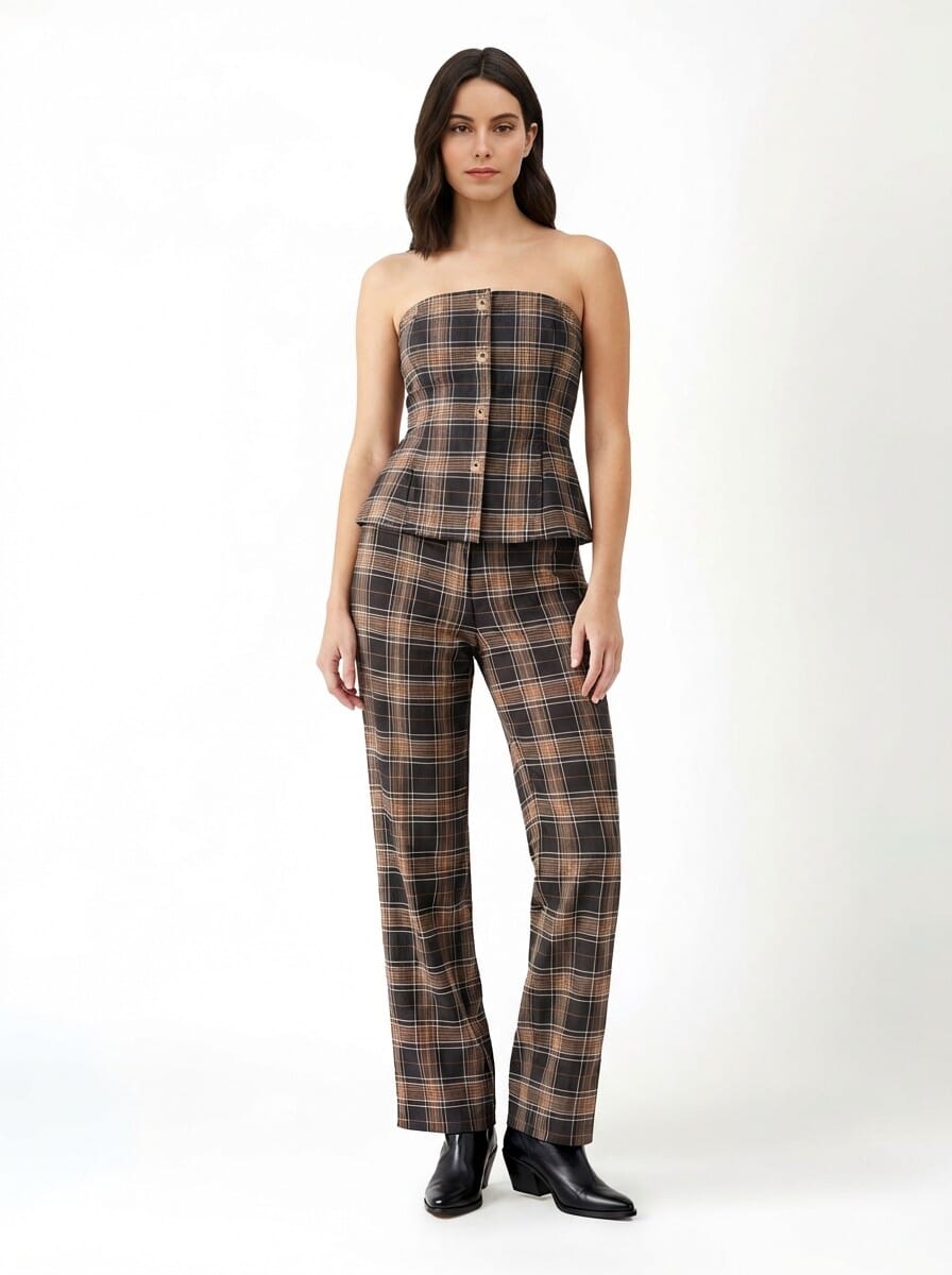 Rinascimento Plaid Poly-Viscose Long-cut Pleated Top