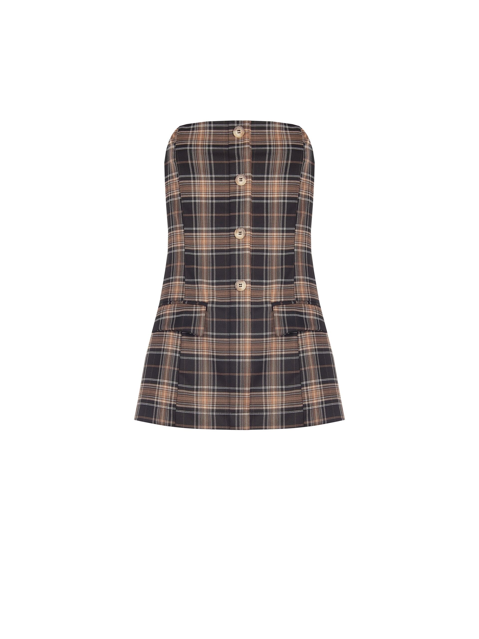Rinascimento Plaid Poly-Viscose Long-cut Pleated Top