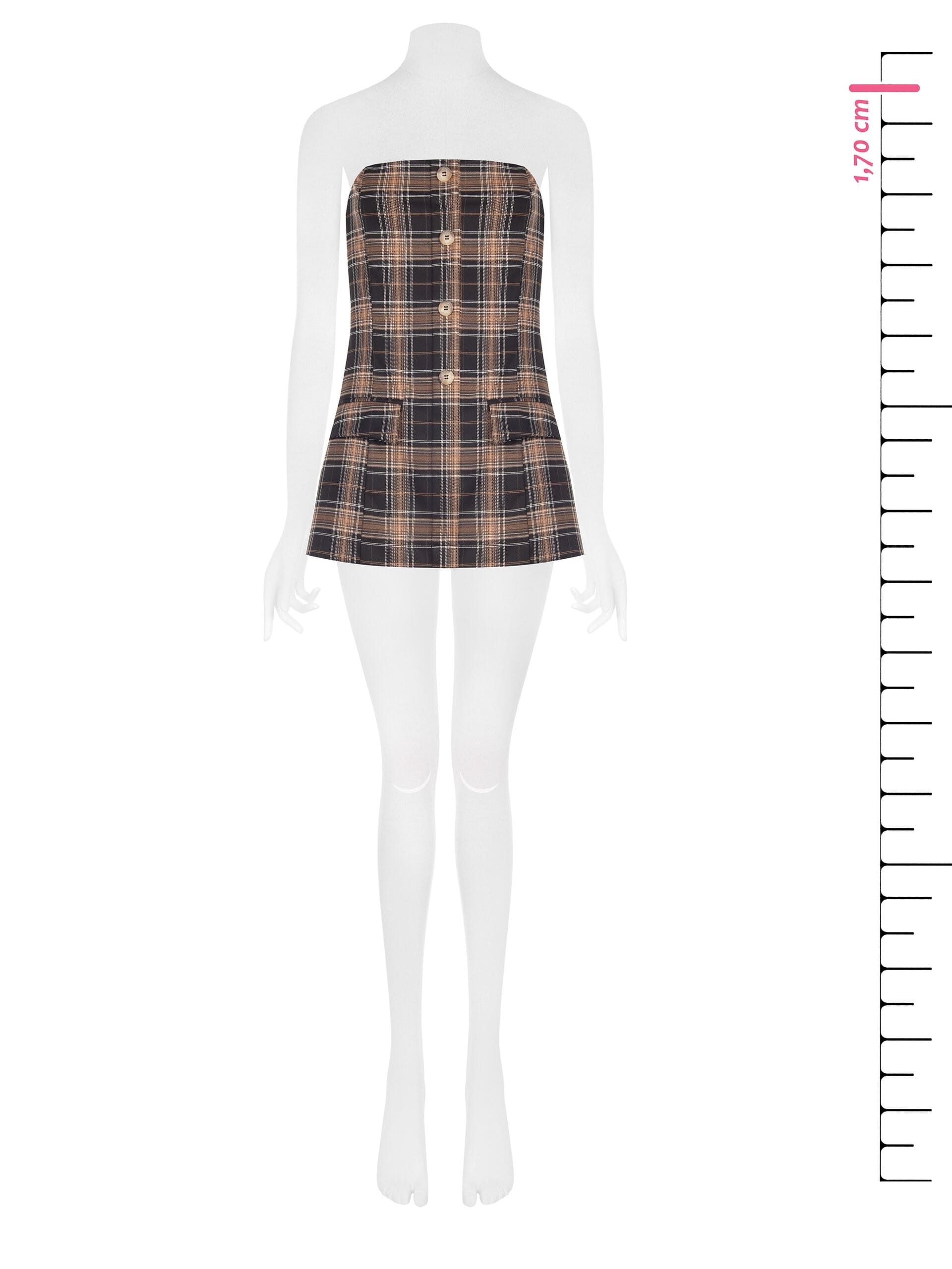 Rinascimento Plaid Poly-Viscose Long-cut Pleated Top