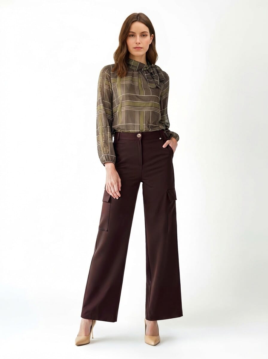 Wide Georgette Checked Blouse With Bowknot Rinascimento