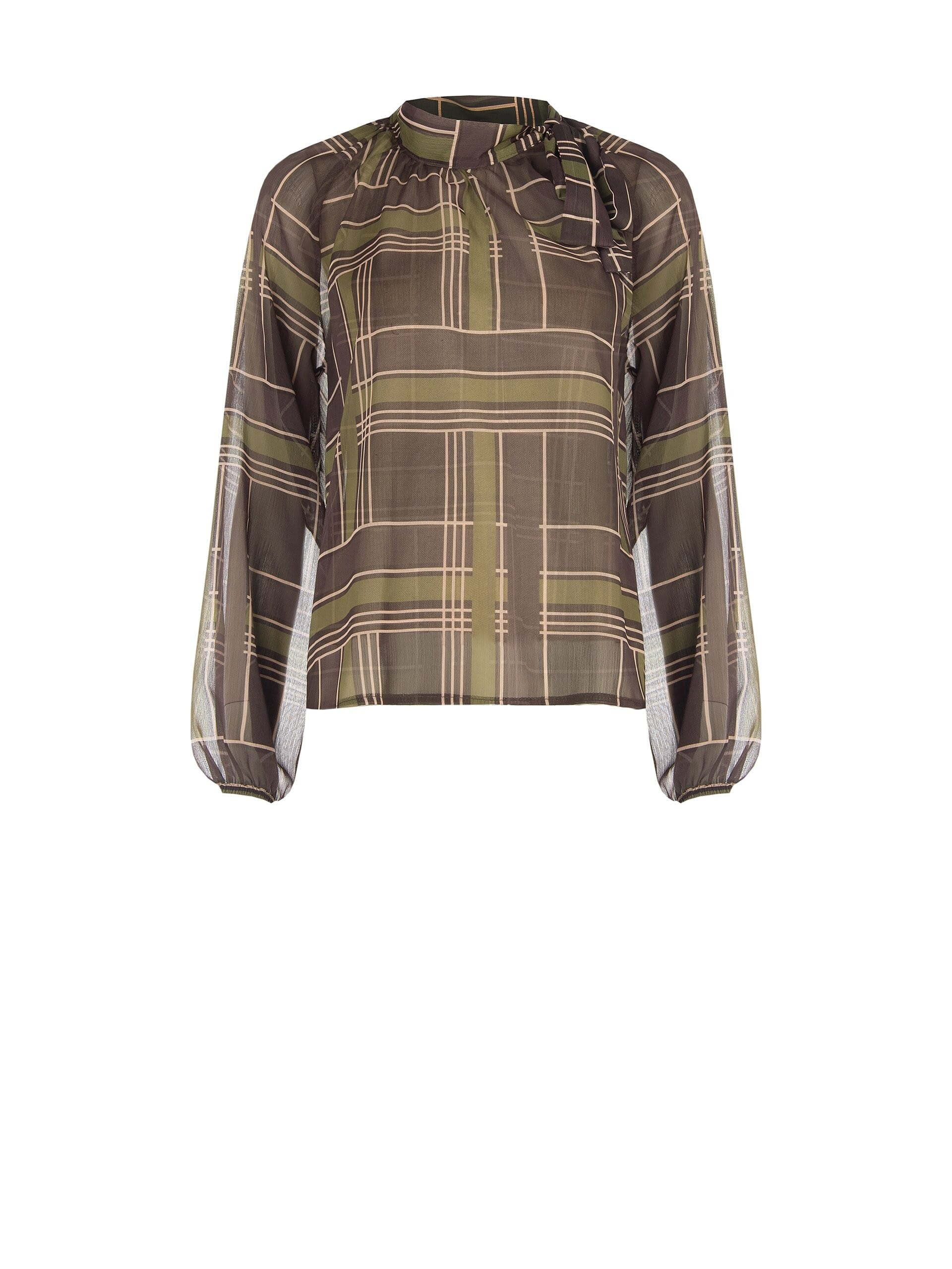 Wide Georgette Checked Blouse With Bowknot Rinascimento