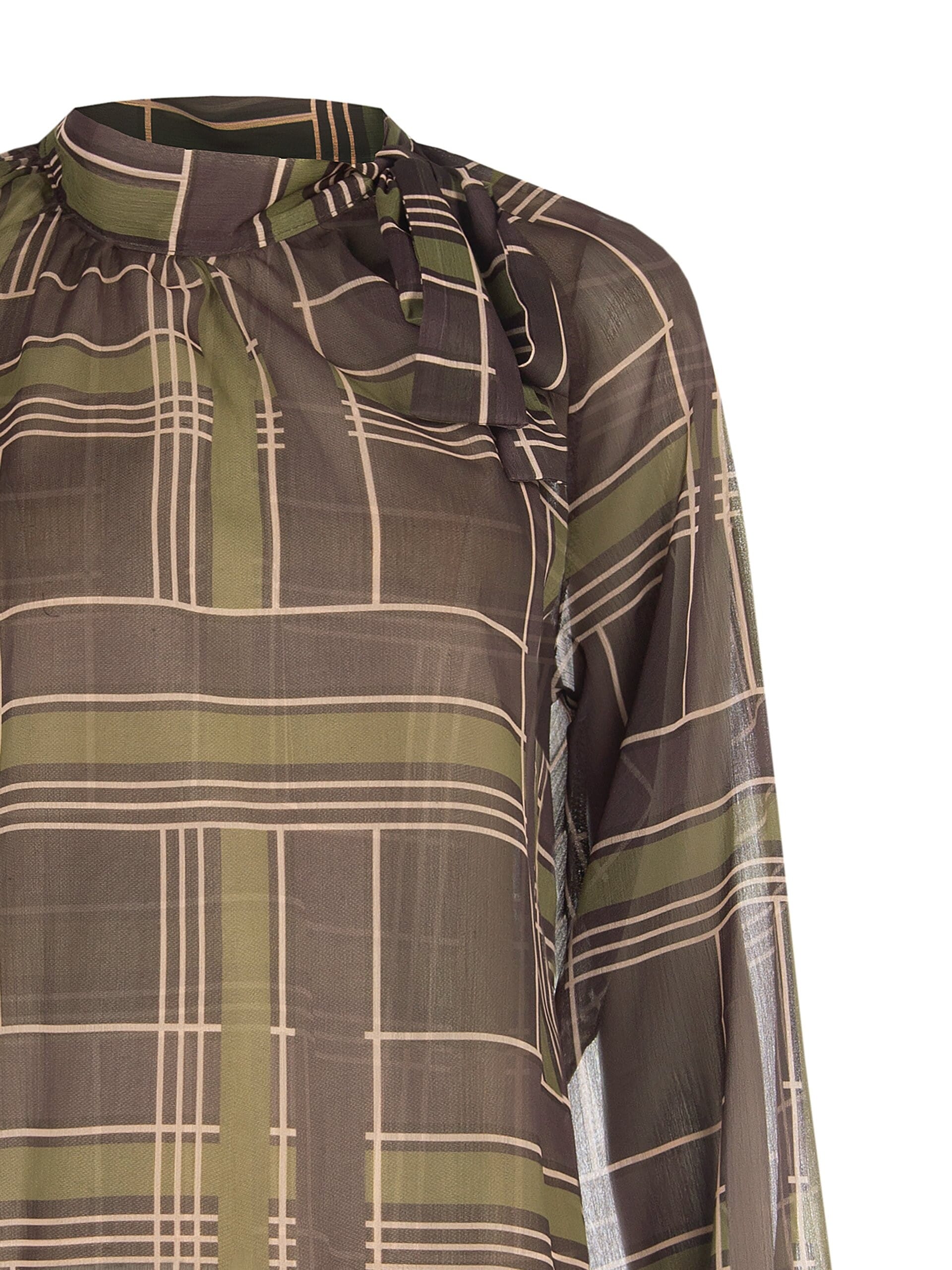 Wide Georgette Checked Blouse With Bowknot Rinascimento