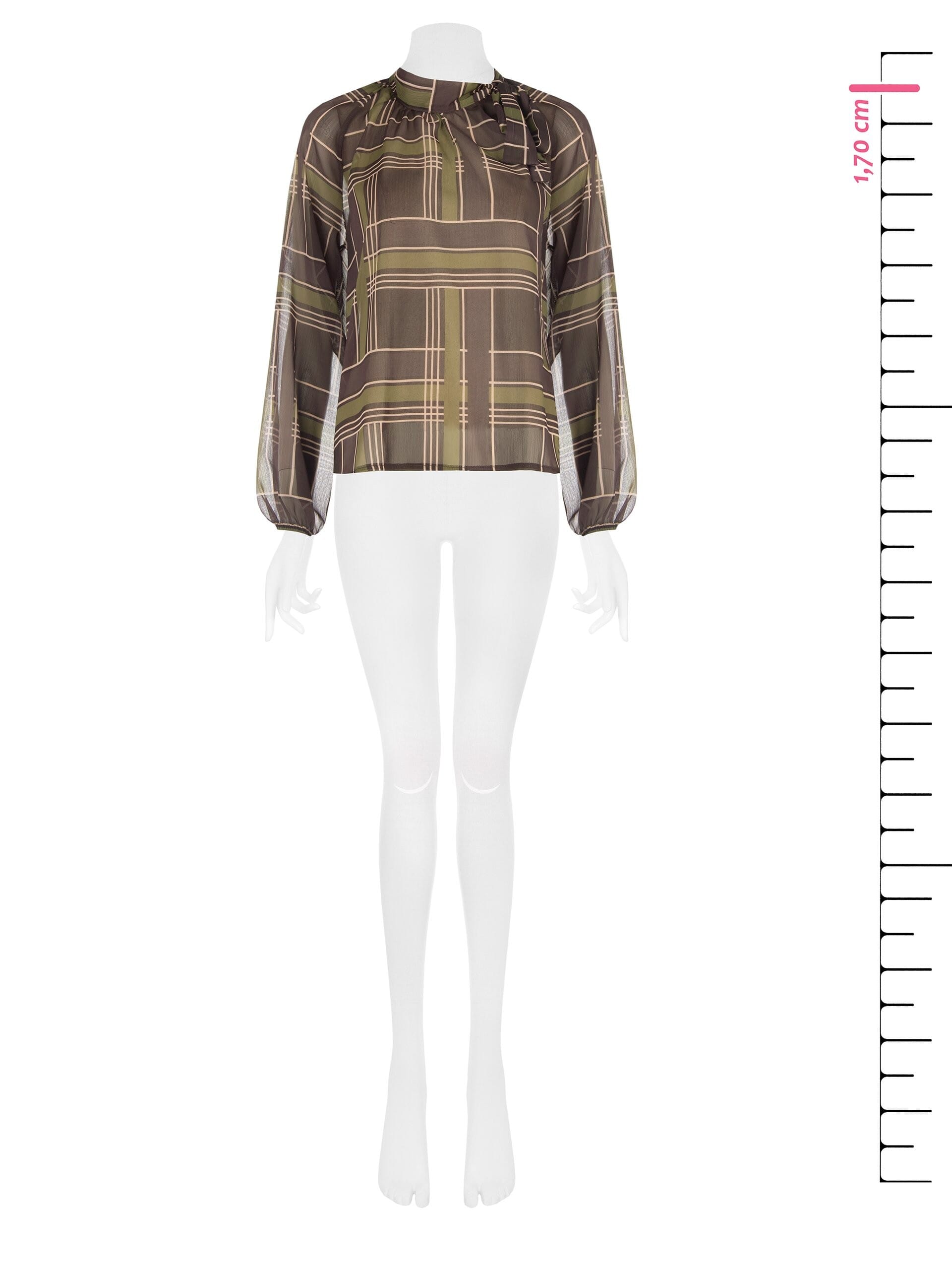 Wide Georgette Checked Blouse With Bowknot Rinascimento