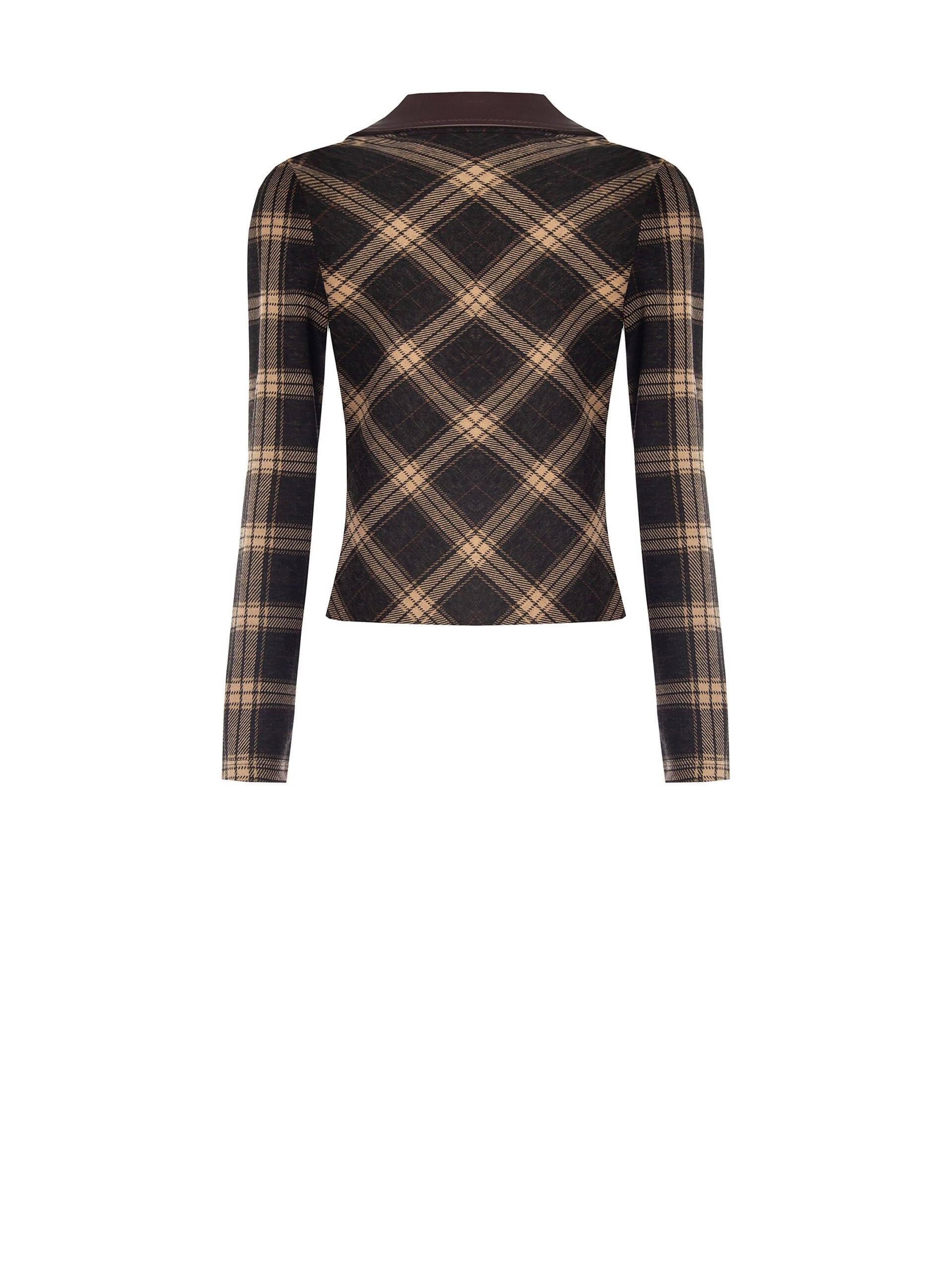 Rinascimento Jacquard Checkered Fabric Polo with Leatherette Collar