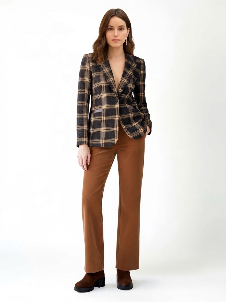 Giacca Blazer In Tessuto Jacquard A Quadri Con Dettagli In Similpelle Rinascimento