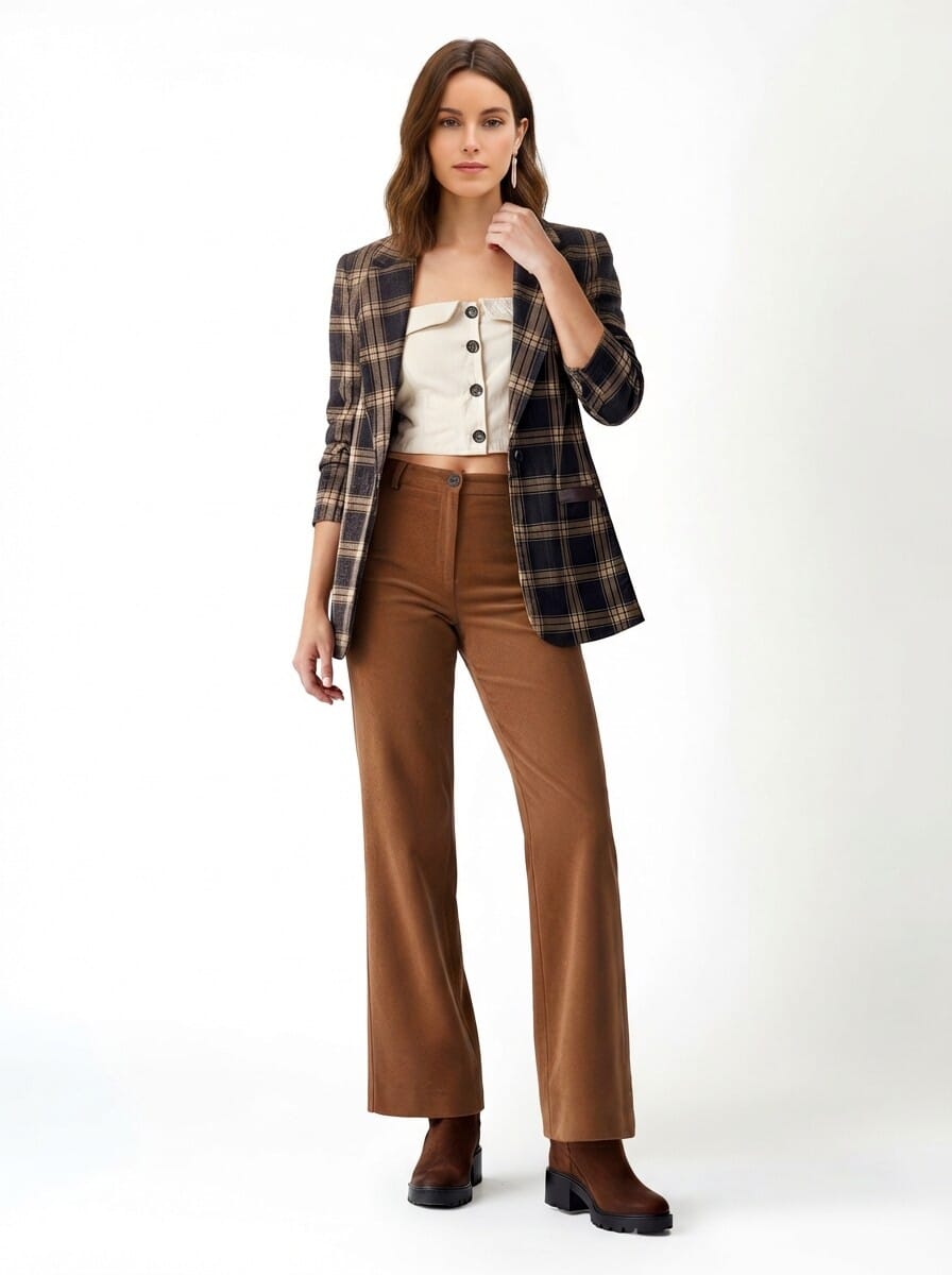 Giacca Blazer In Tessuto Jacquard A Quadri Con Dettagli In Similpelle Rinascimento