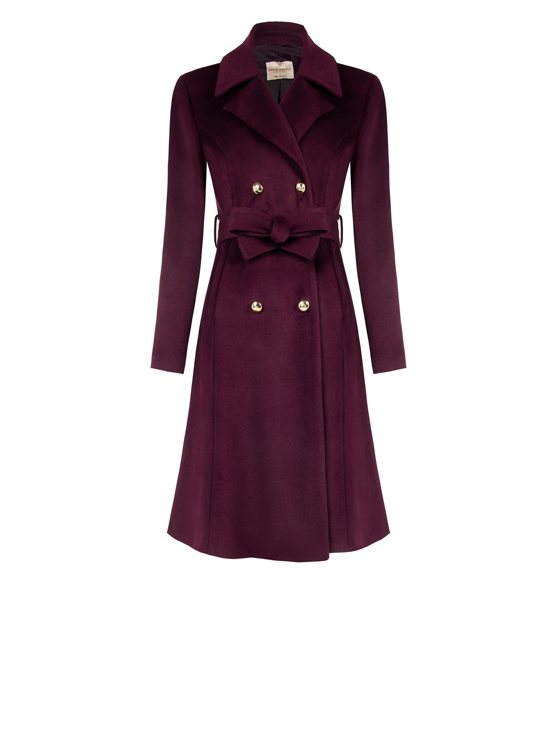 Long Velour Coat With Logo Buttons And Coordinating Belt Rinascimento
