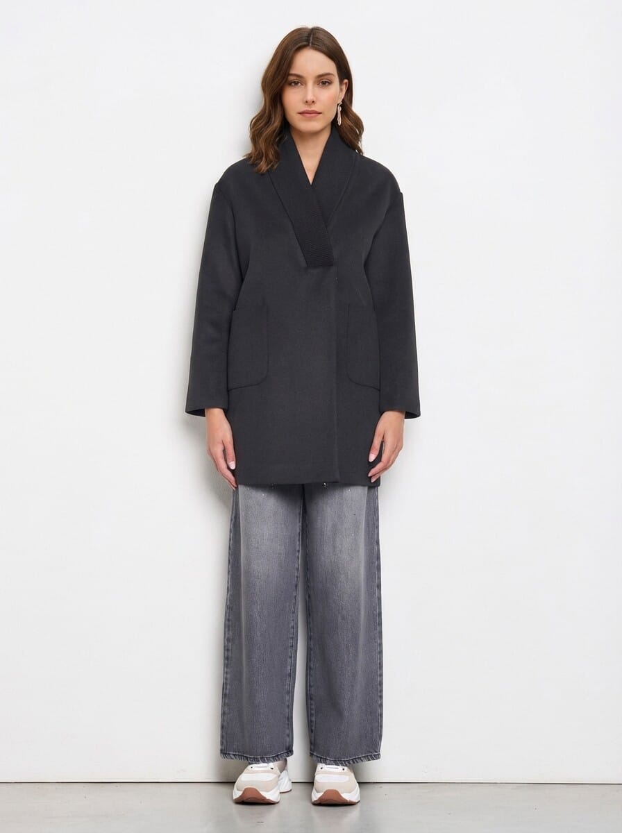 Velour Ovetto Manteau moyen avec encolure en tricot Rinascimento