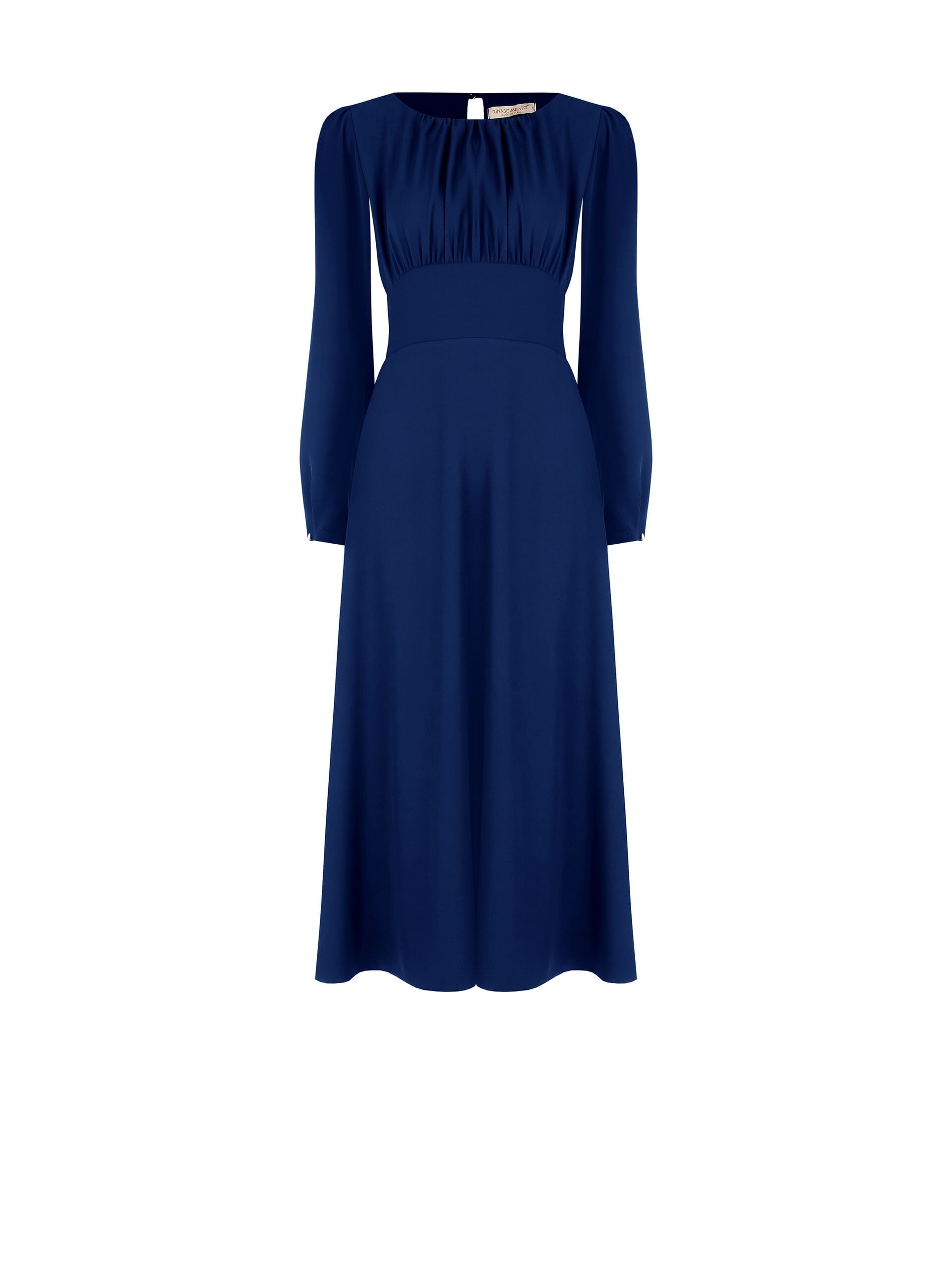 Midi Dress in Fluid Fabric with Stitched Neckline Rinascimento