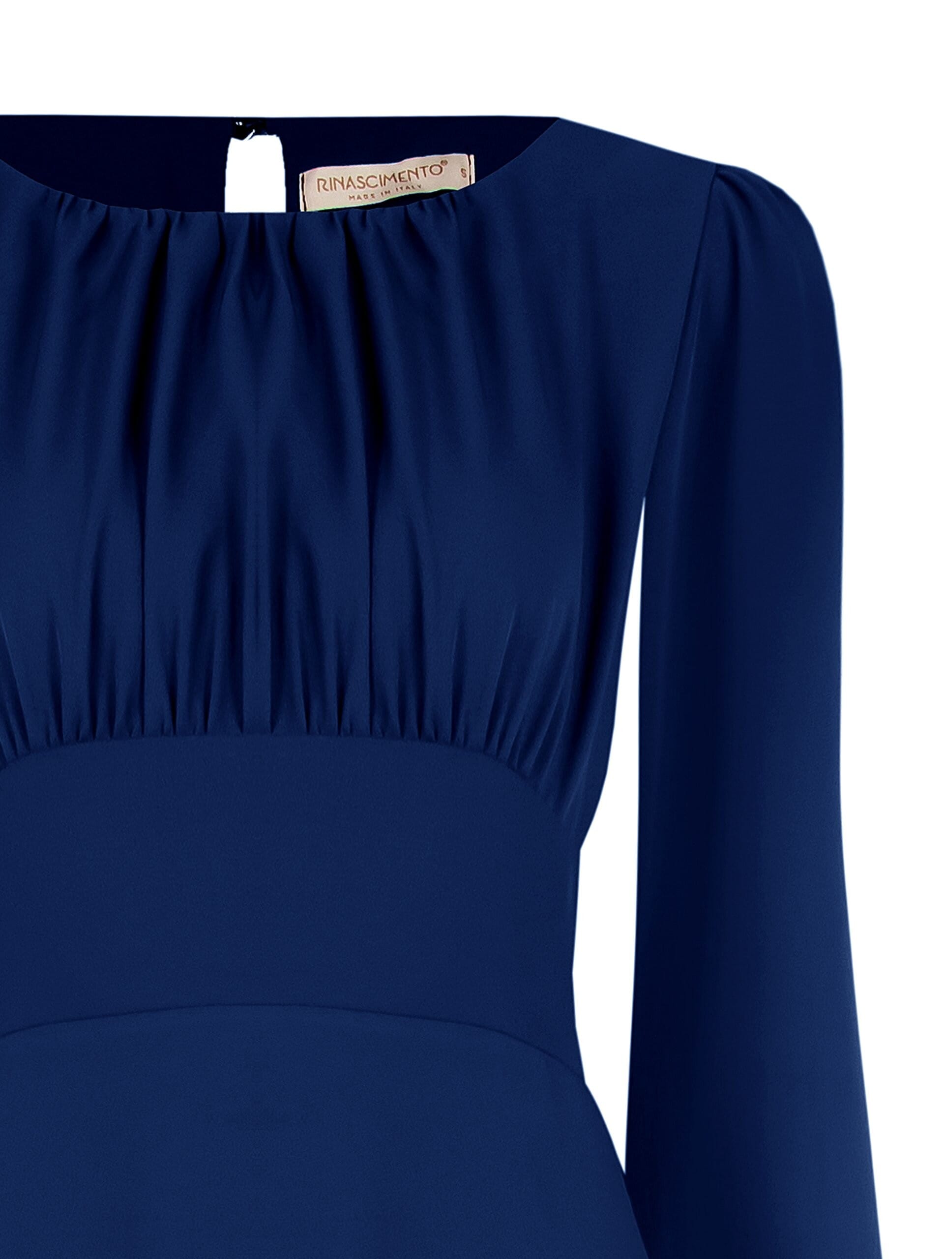 Midi Dress in Fluid Fabric with Stitched Neckline Rinascimento