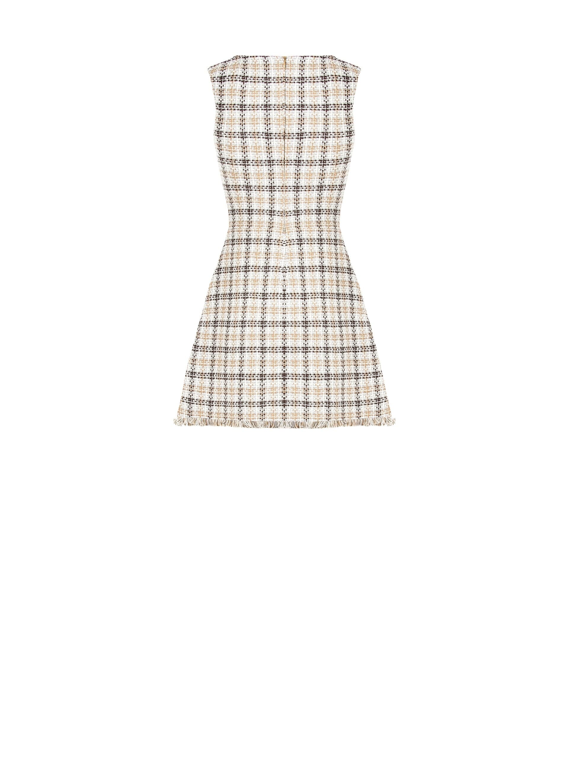 Abito Corto A Trapezio In Tweed Con Bottoni Logo Rr E Fondo Sfrangiato Rinascimento