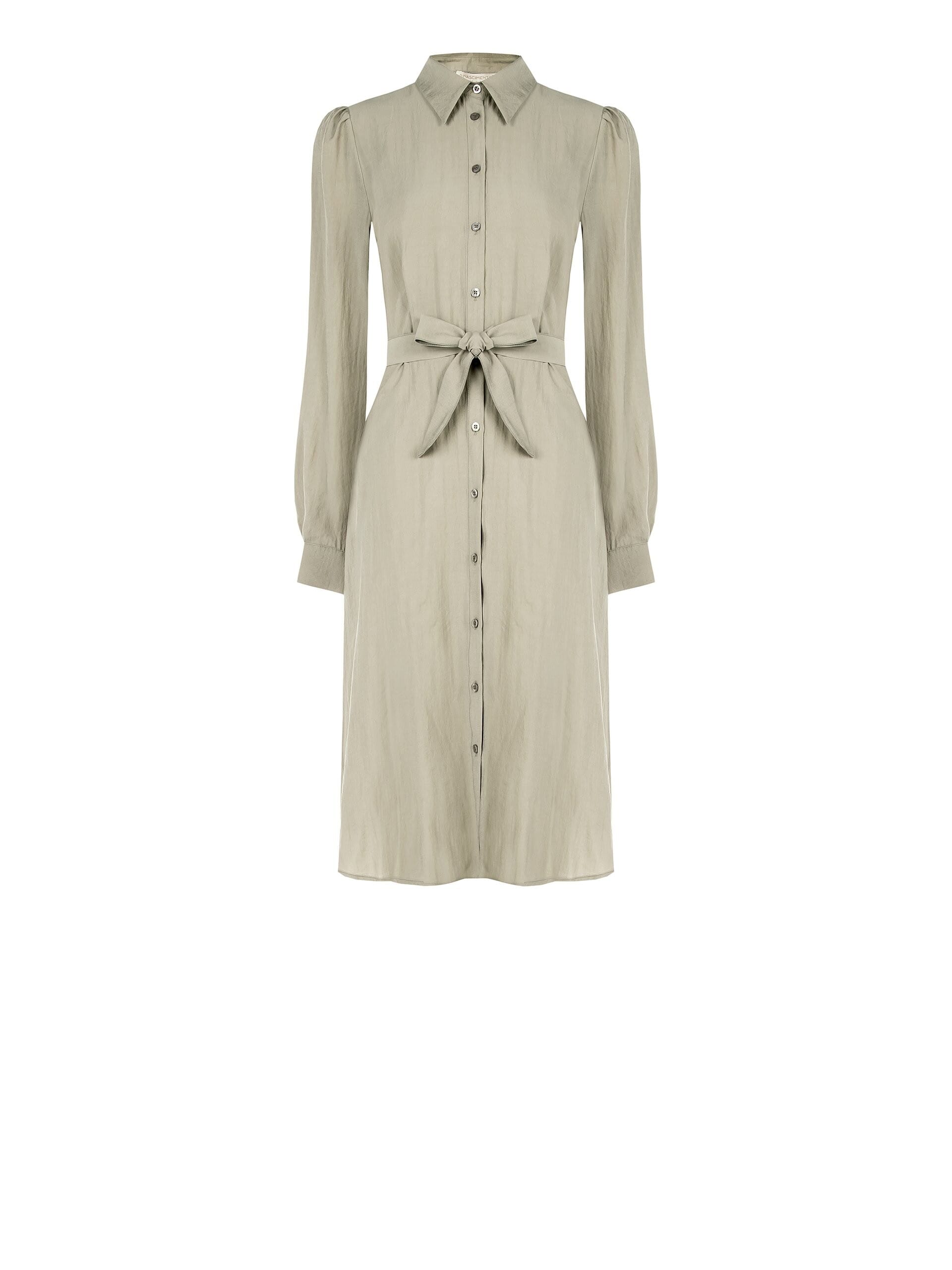 Lightweight Mixed Viscose Chemisier Midi Dress with Coordinated Belt Rinascimento