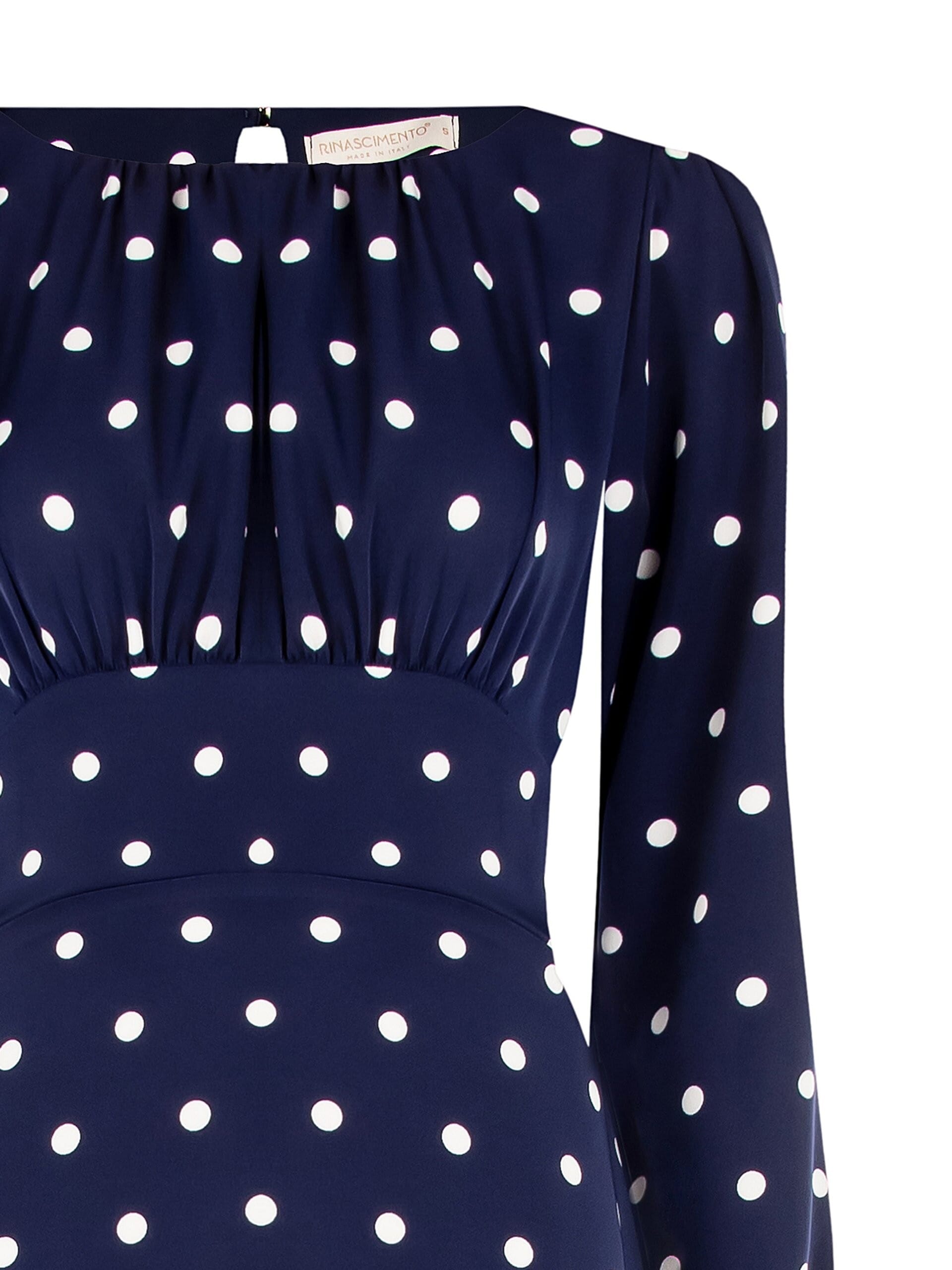 Robe midi à pois en satin avec encolure piquée Rinascimento
