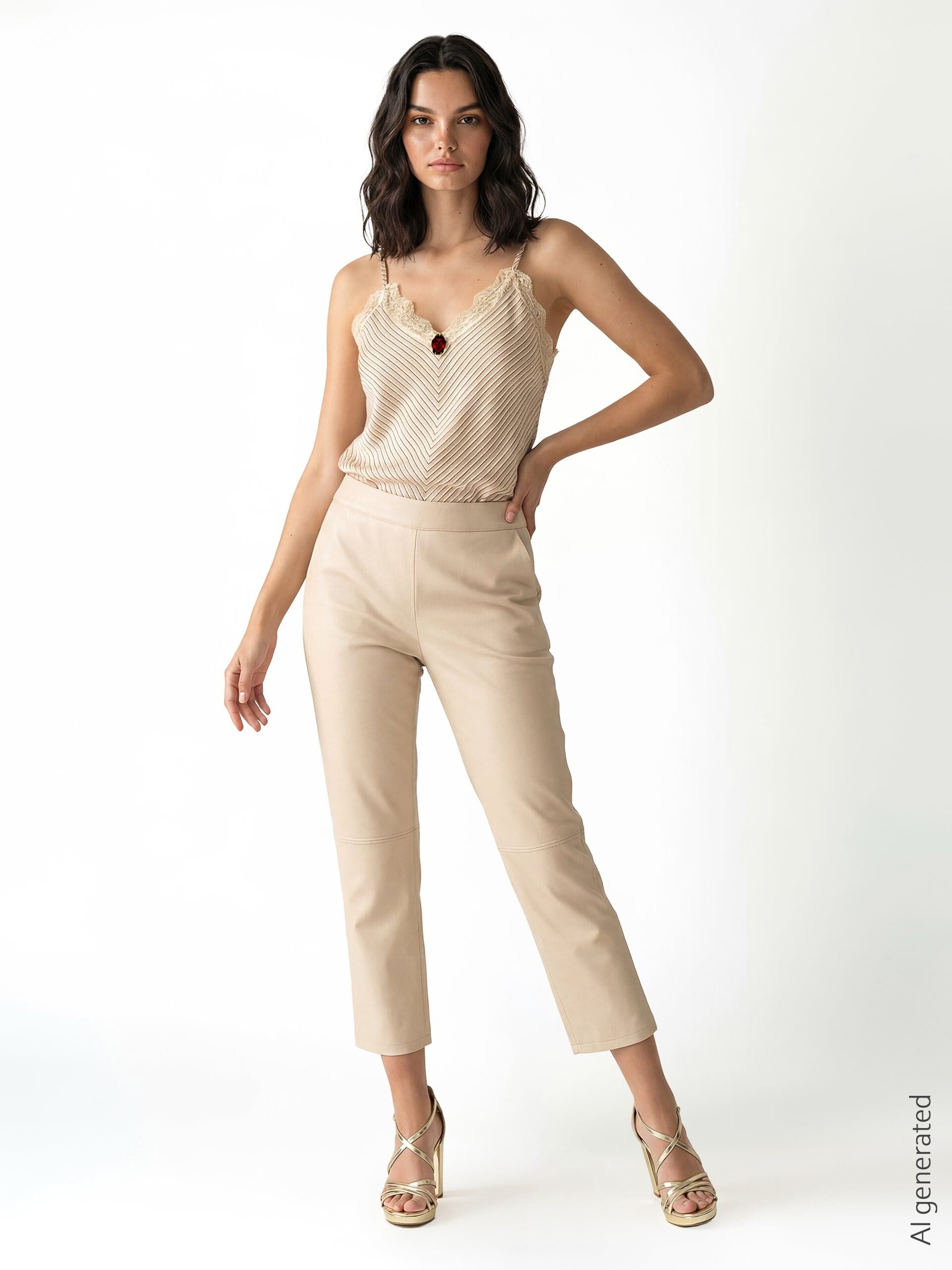 Slim Fit Viscose Blend Top with Lightly Crumpled Effect With Applied Rose And Lace Rinascimento