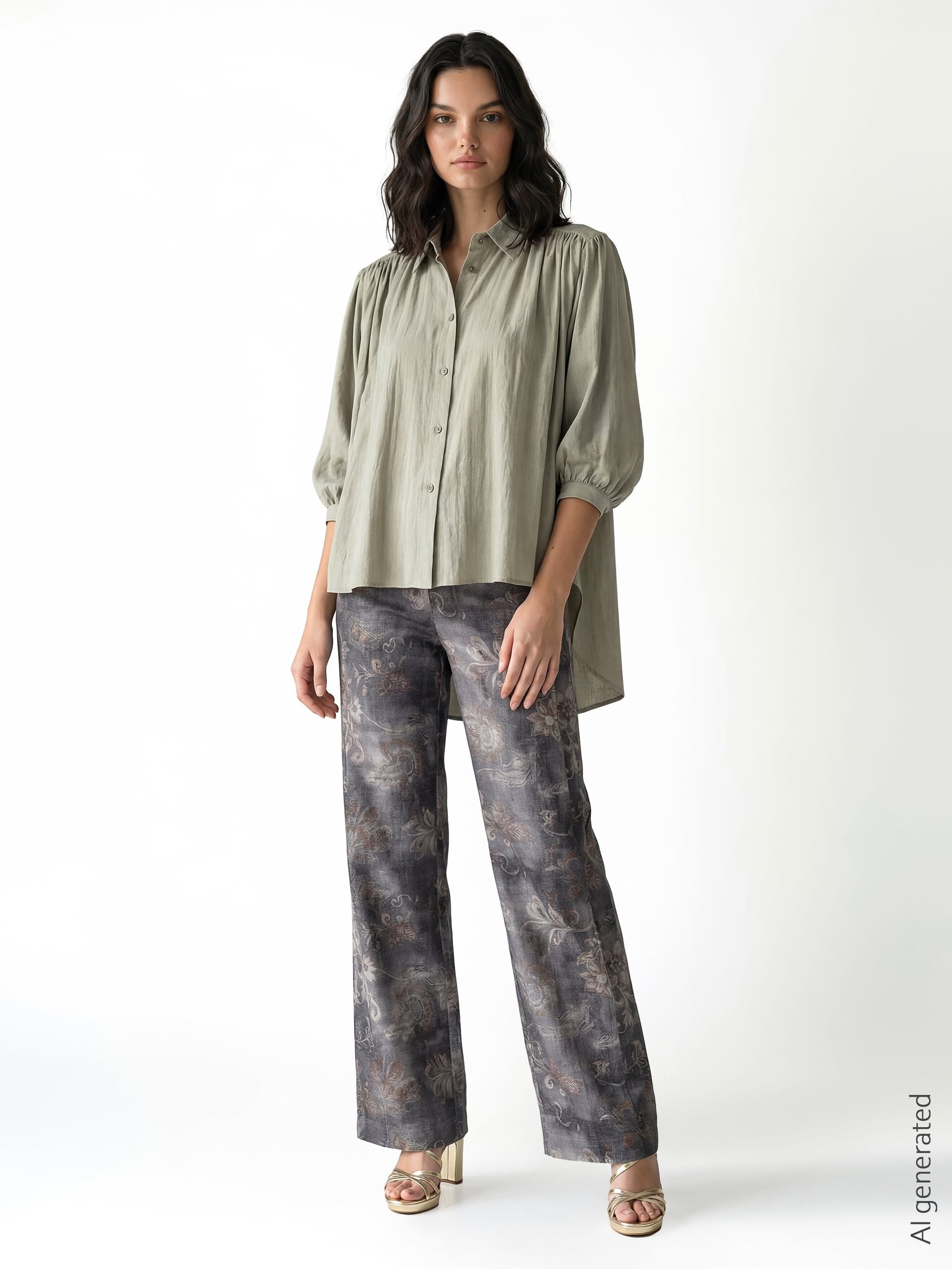 Camicia Ampia In Tessuto Leggero Misto Viscosa Con Maniche A Pipistrello Rinascimento