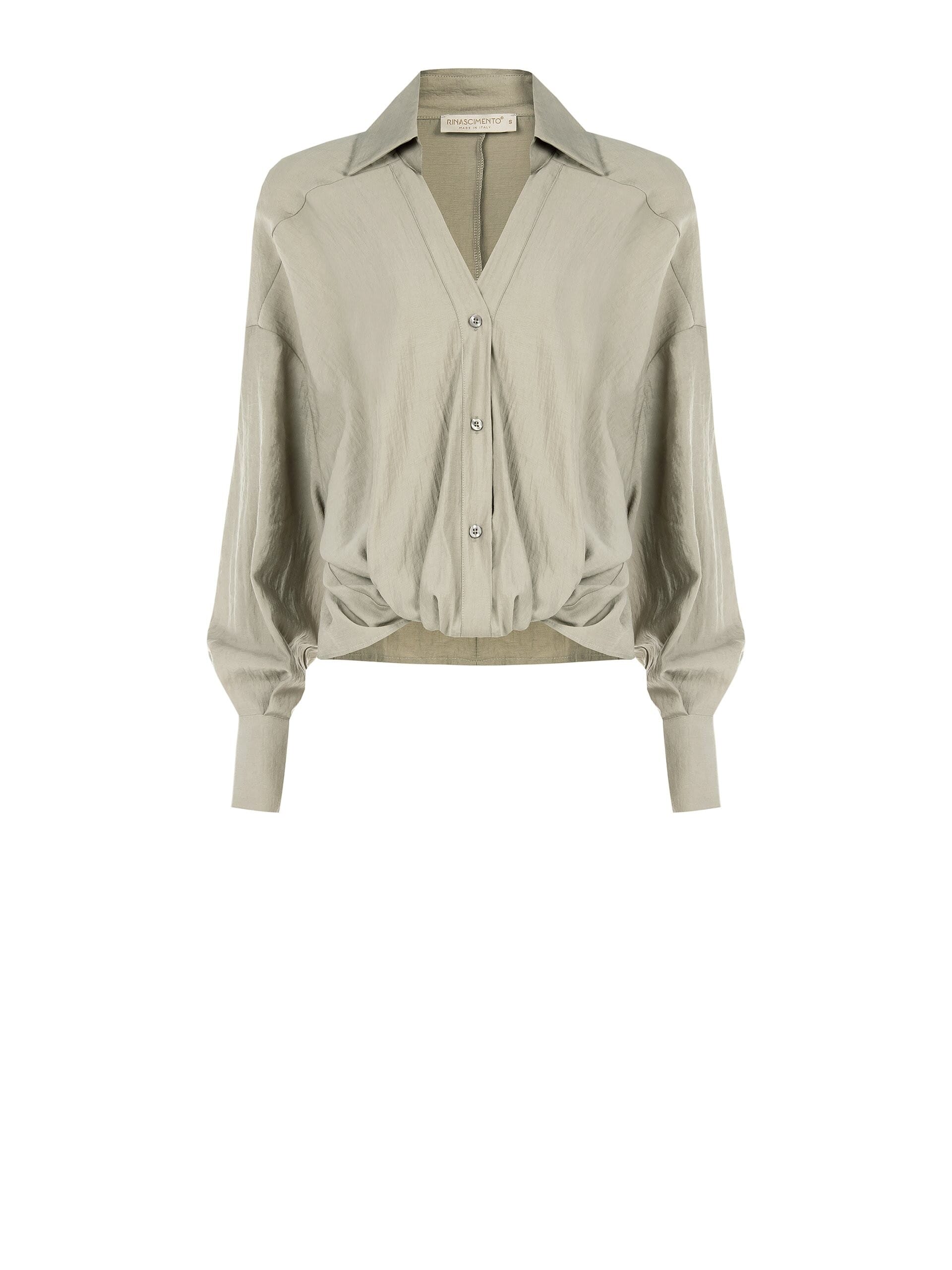 Lightweight Viscose Blend Front Balloon Shirt With V-Neck Rinascimento