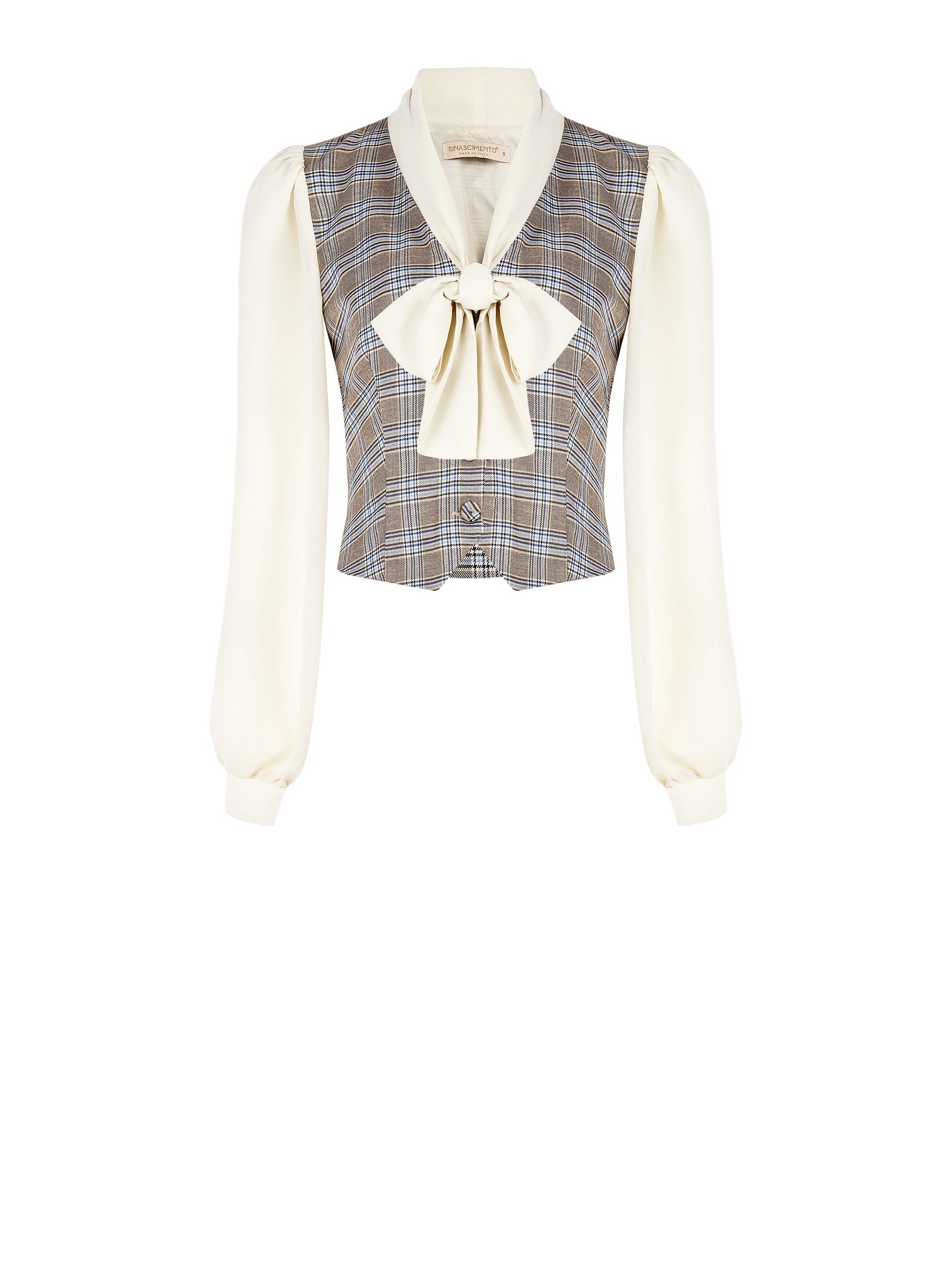 Prince of Wales Gilet Blouse With Sleeves And Georgette Collar Rinascimento