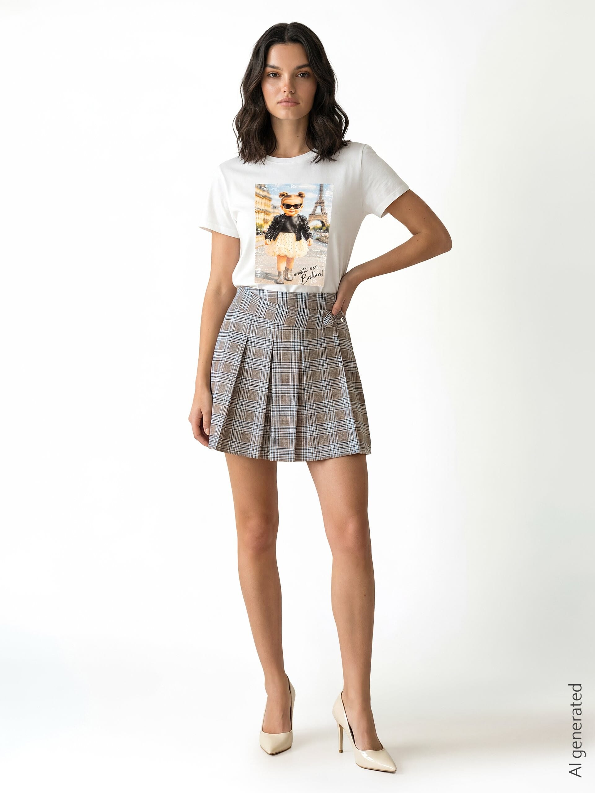 Prince of Wales Pleated Front Pant Miniskirt Rinascimento