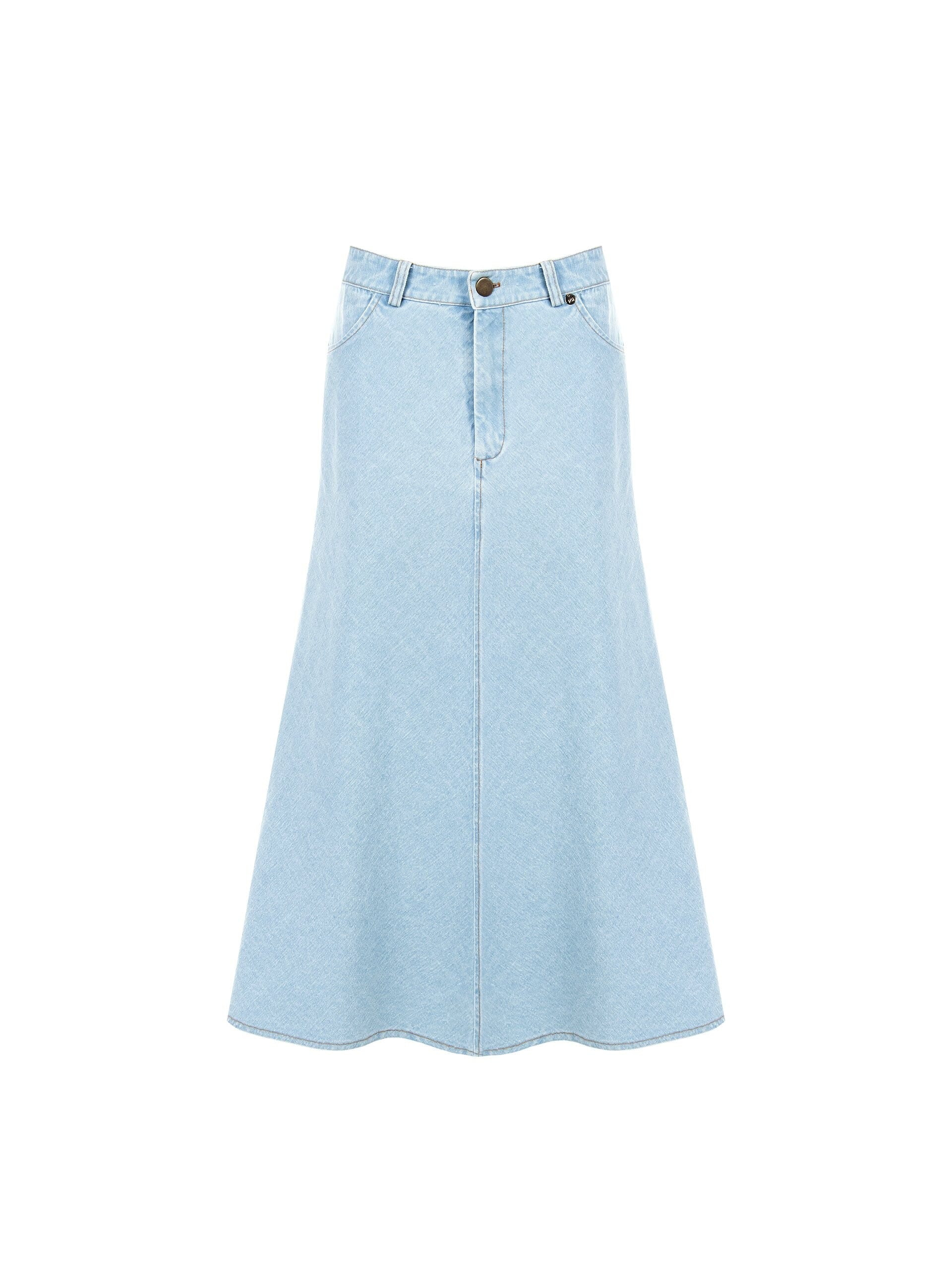 Rinascimento Light Wash Denim A-line Long A-line Skirt