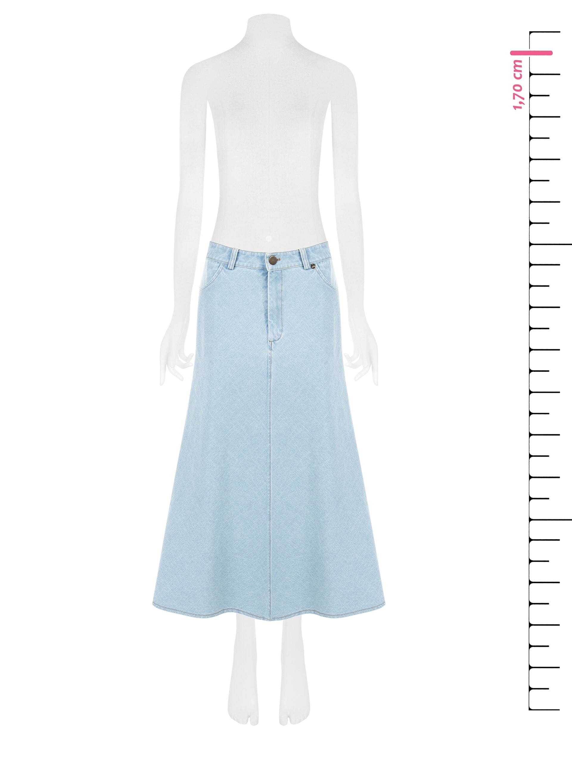 Rinascimento Light Wash Denim A-line Long A-line Skirt