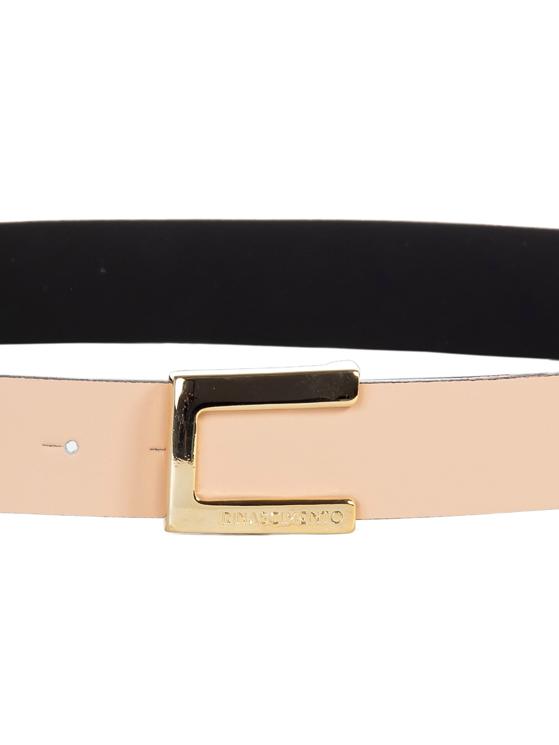 Ceinture fine en cuir rigide avec boucle carrée et logo Rinascimento